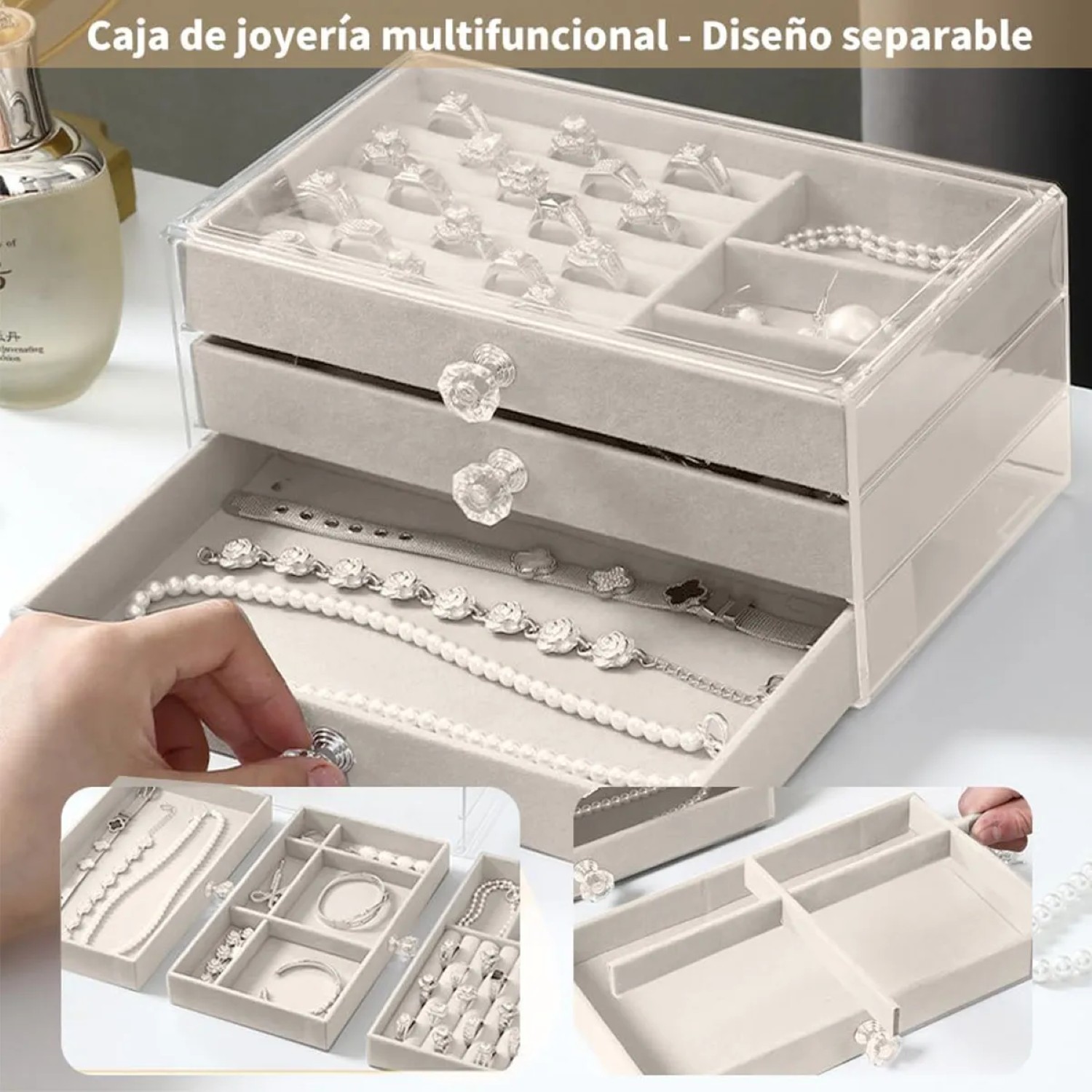 Elegante Joyero Con Caja De Almacenamiento De Joyas Con Cerradura Gris
