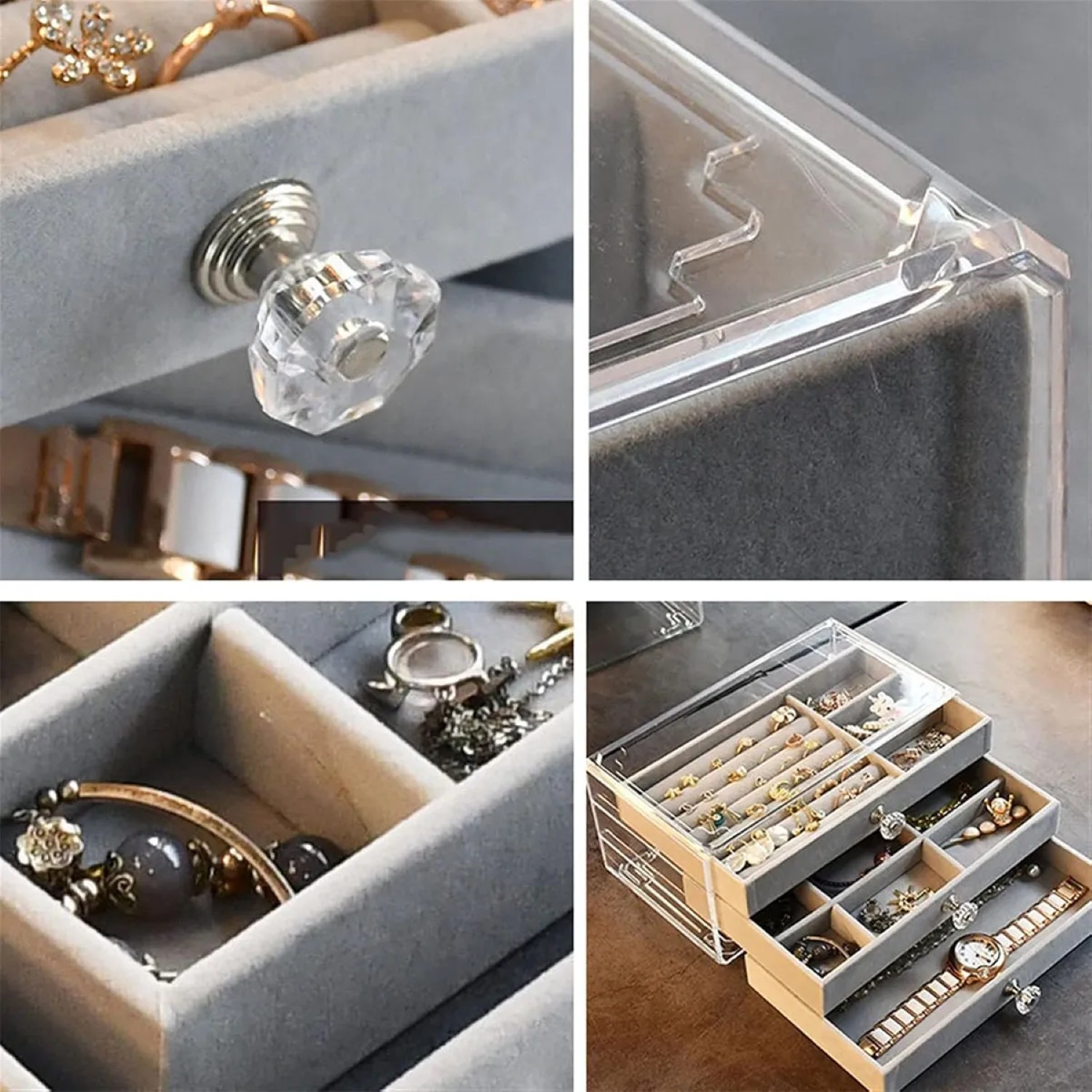 Elegante Joyero Con Caja De Almacenamiento De Joyas Con Cerradura Gris