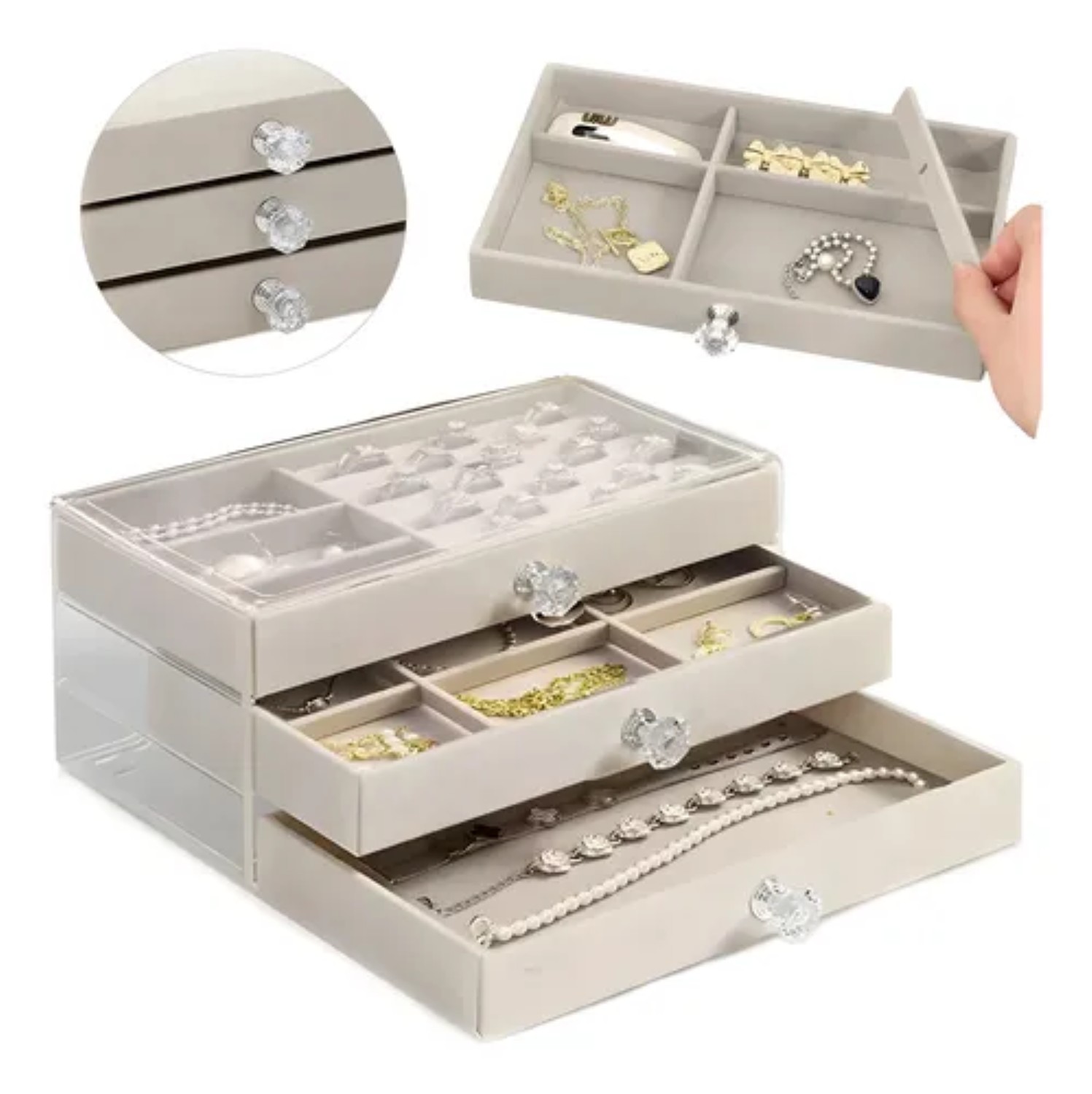 Elegante Joyero Con Caja De Almacenamiento De Joyas Con Cerradura Gris