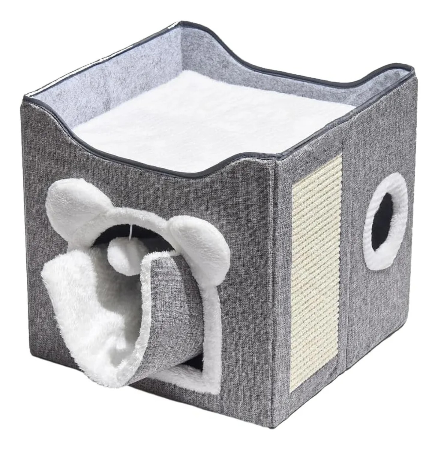 Casa Y Cama Plegable Para Gato Con Cojín Suave bola De Pelo Gris 