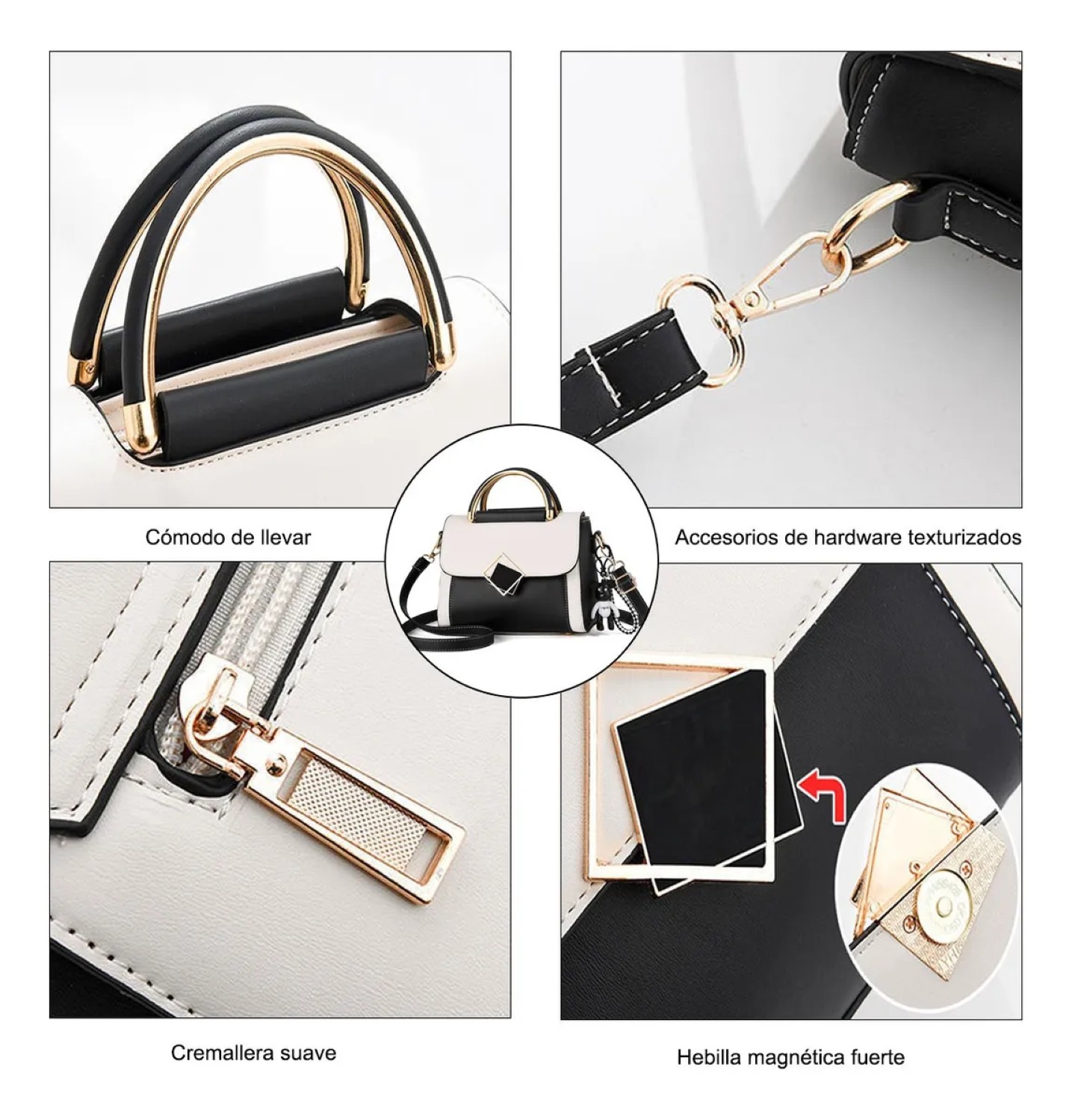 Bolso De Hombro Para Mujer, Bolso De Gran Capacidad Negro/Blanco