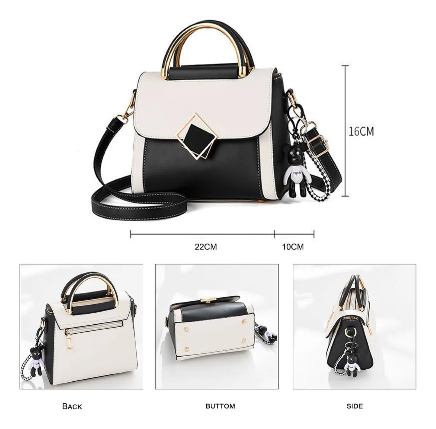Bolso De Hombro Para Mujer, Bolso De Gran Capacidad Negro/Blanco