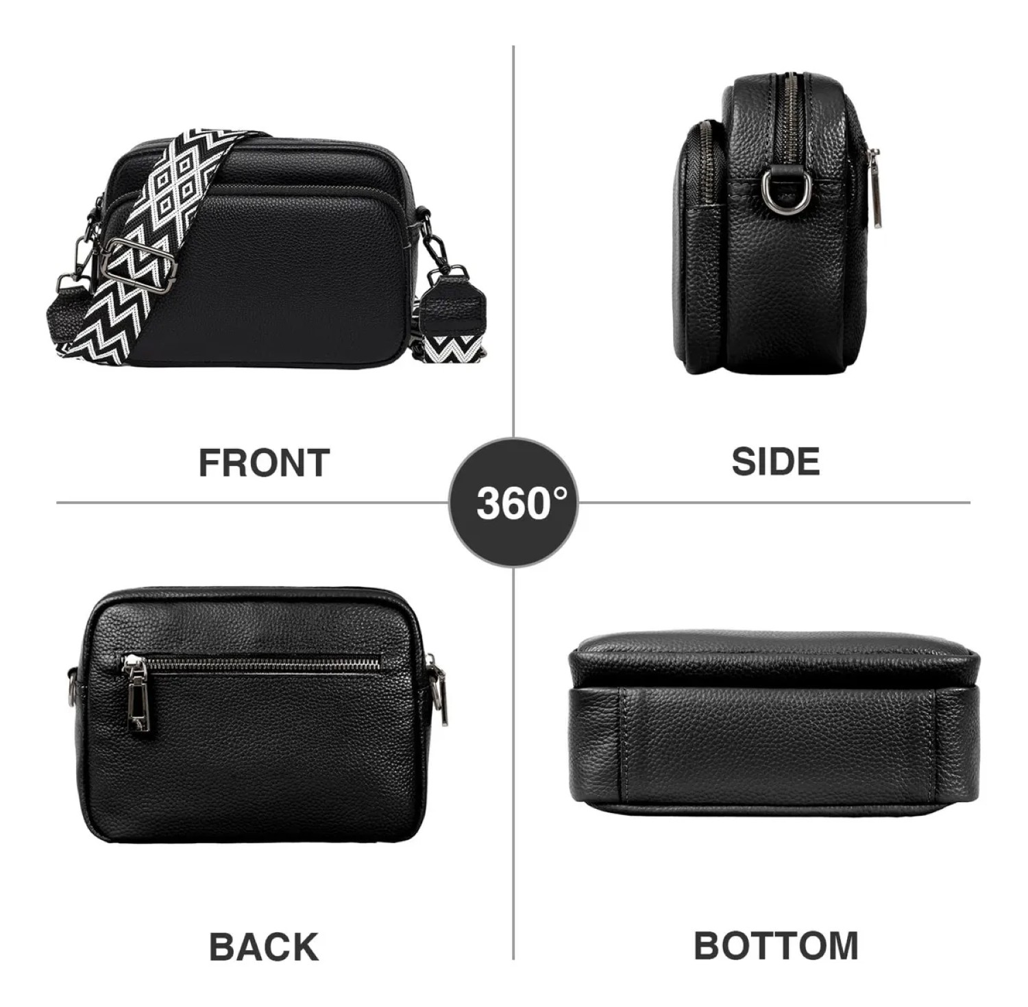 Mujer Bolso De Hombro Popular Con 2 Correas Para Hombros negrp correa negro blanco