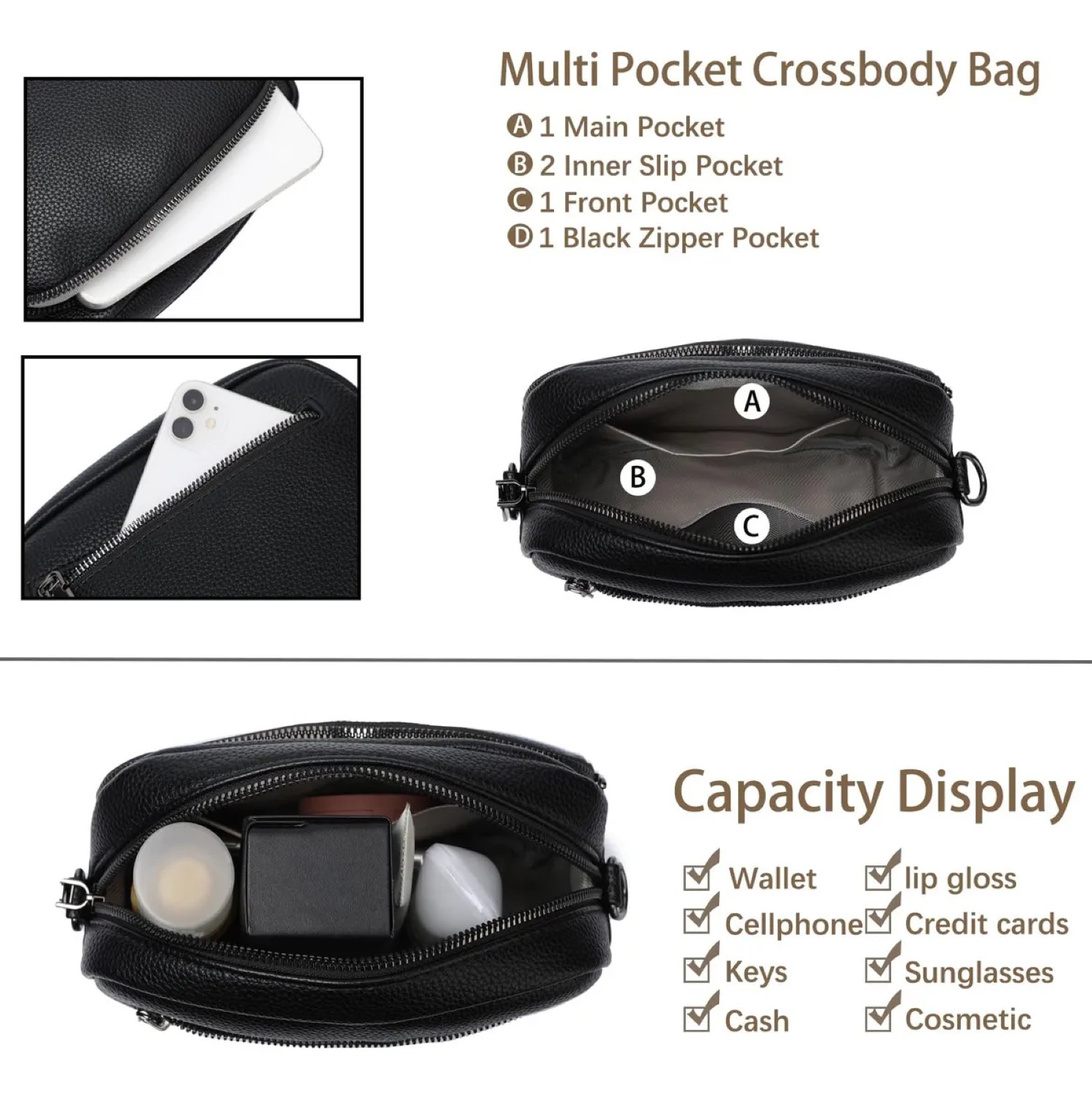 Mujer Bolso De Hombro Popular Con 2 Correas Para Hombros negrp correa negro blanco
