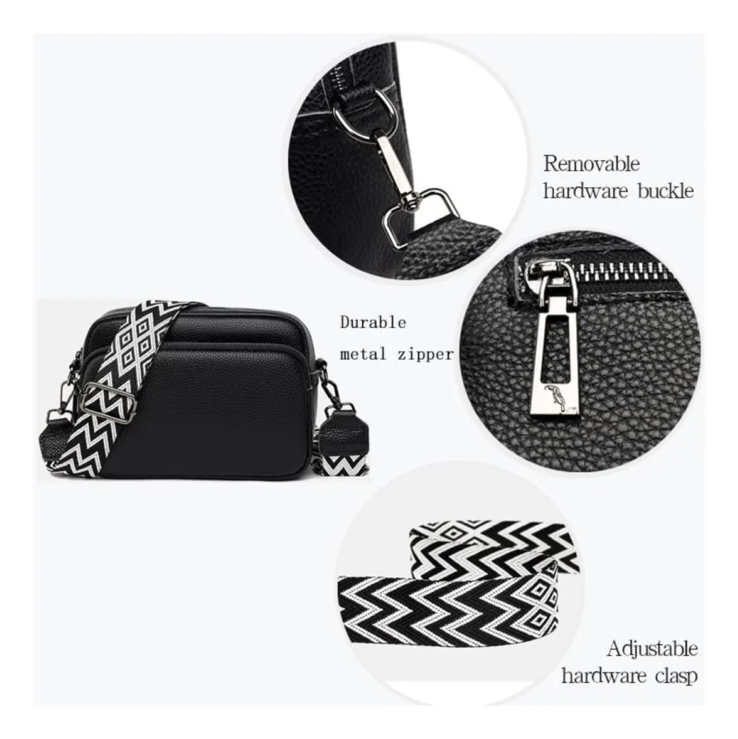 Mujer Bolso De Hombro Popular Con 2 Correas Para Hombros negrp correa negro blanco