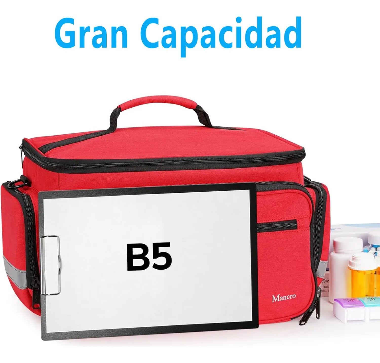 Botiquin De Primeros Auxilios Multi-Compartimentos Rojo Detalles Negro