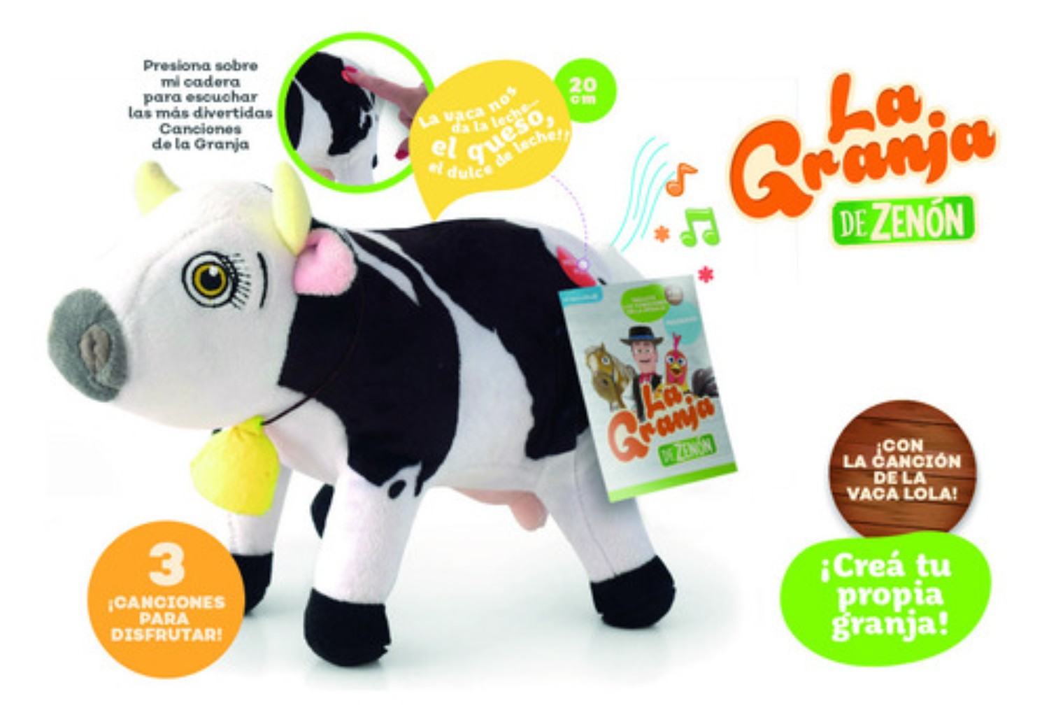 Vaca Lola Peluche Musical 20 Cm BLANCO CON NEGRO