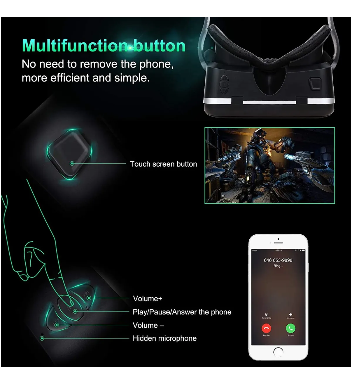 Lentes De Realidad Virtual Gafas 3d Vr Belug Headset Y Controlador Negro