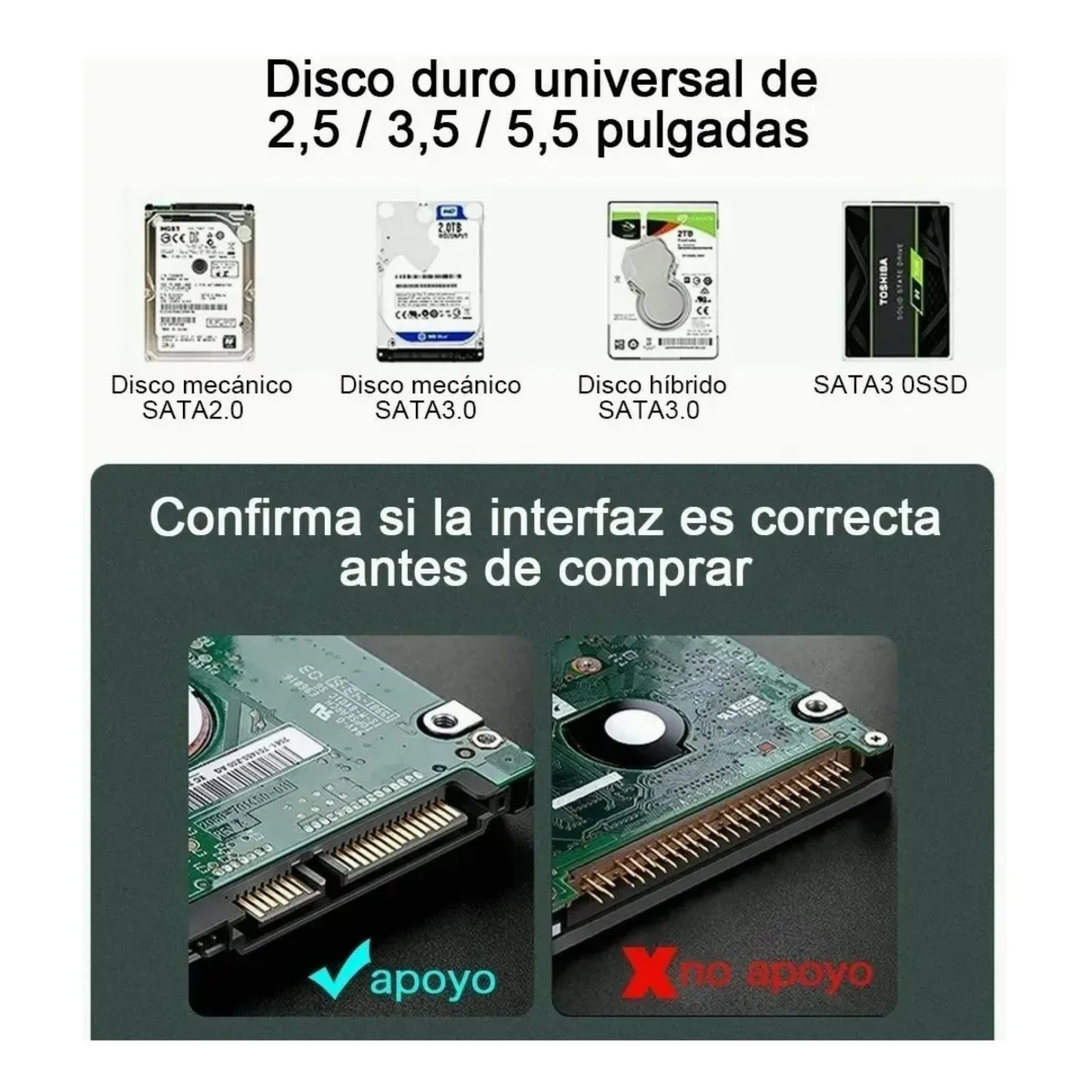 Cable Adaptador Disco Duro Sata A Usb 3.0 Hdd Ssd 3.5, Negro