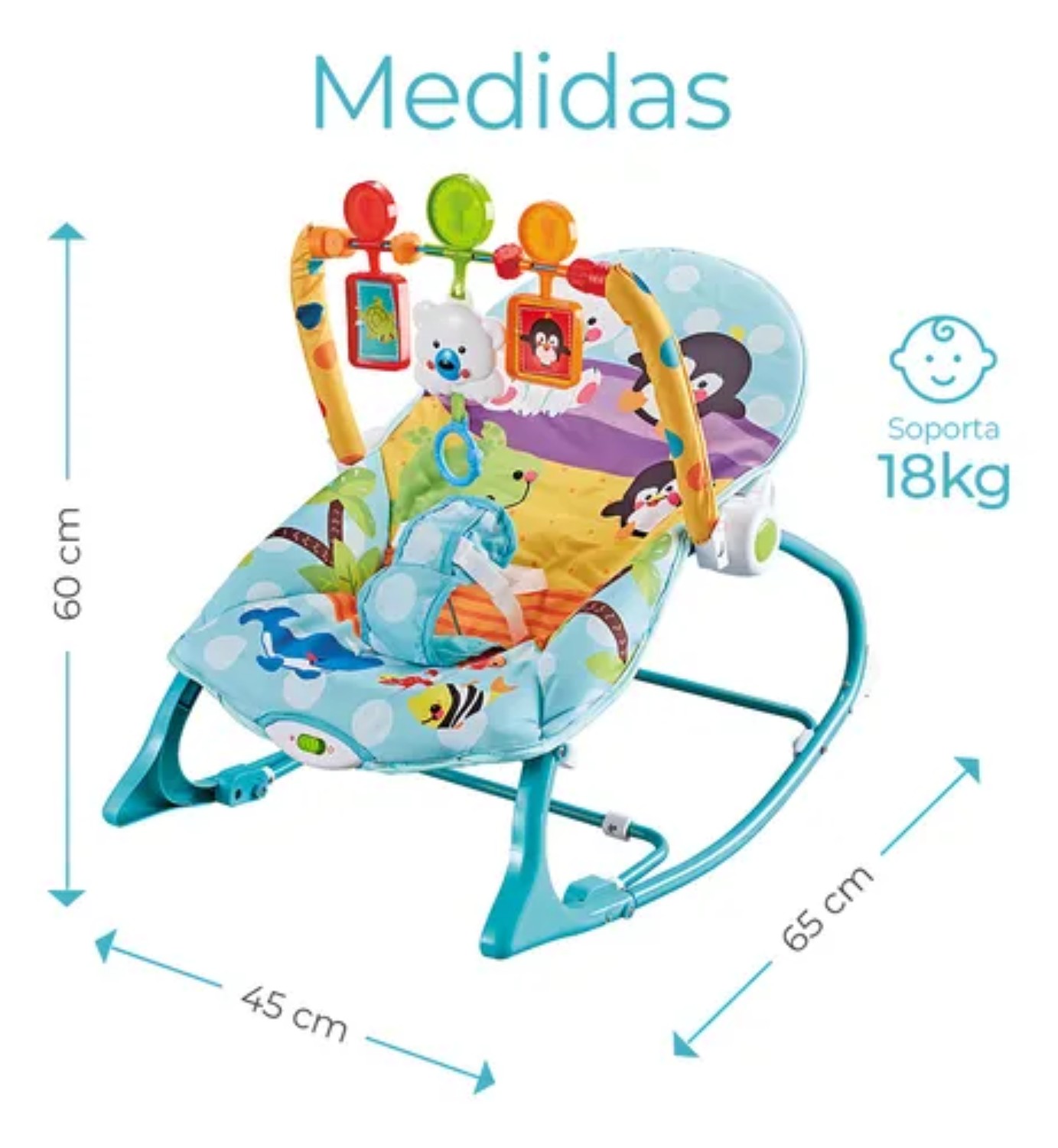 Silla vibradora mecedora de bebe musical con juegos Azul