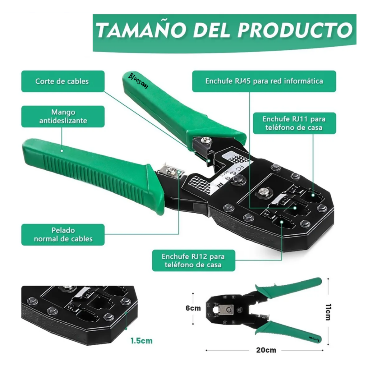 Kit Pinzas Ponchadoras Rj45 Sacabocados, Verde