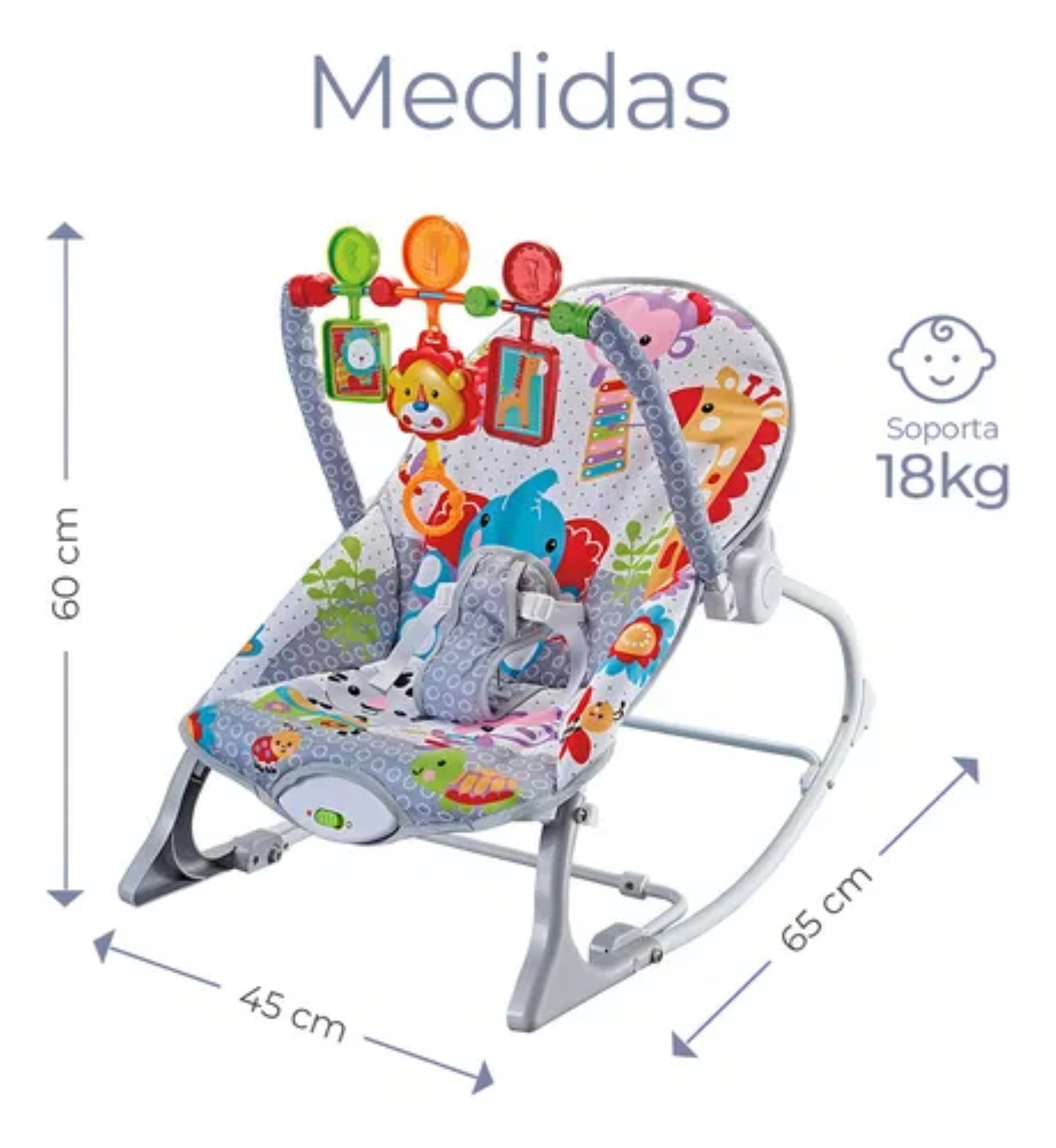 Silla vibradora mecedora de bebe musical con juegos gris