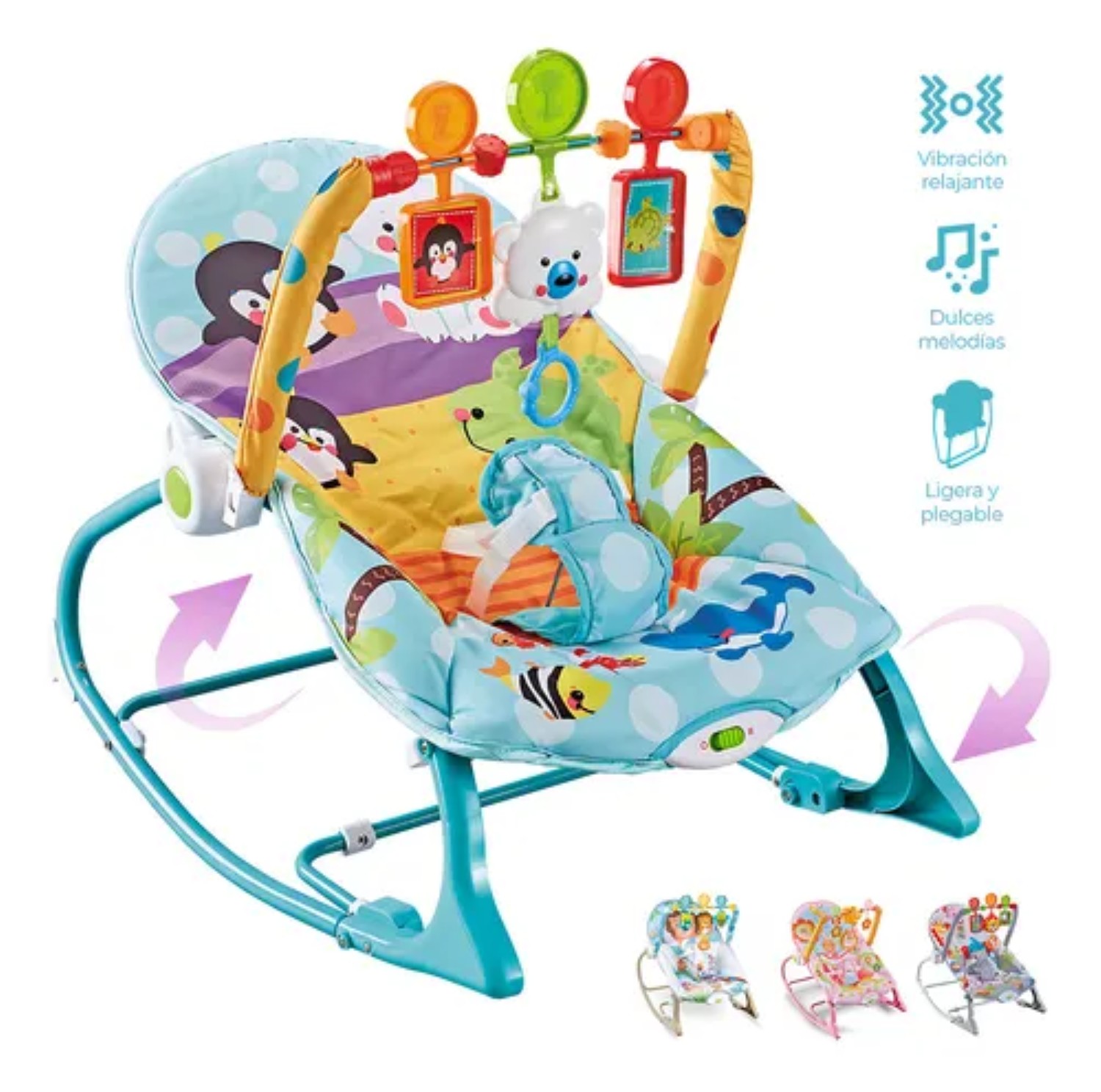 Silla vibradora mecedora de bebe musical con juegos Azul