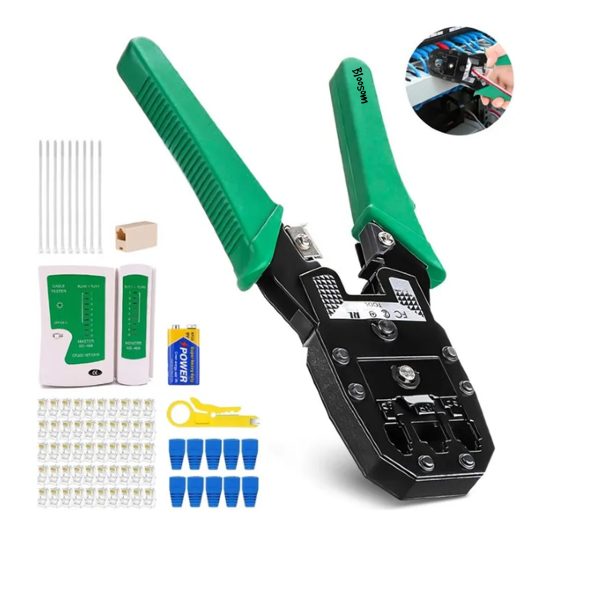 Kit Pinzas Ponchadoras Rj45 Sacabocados, Verde