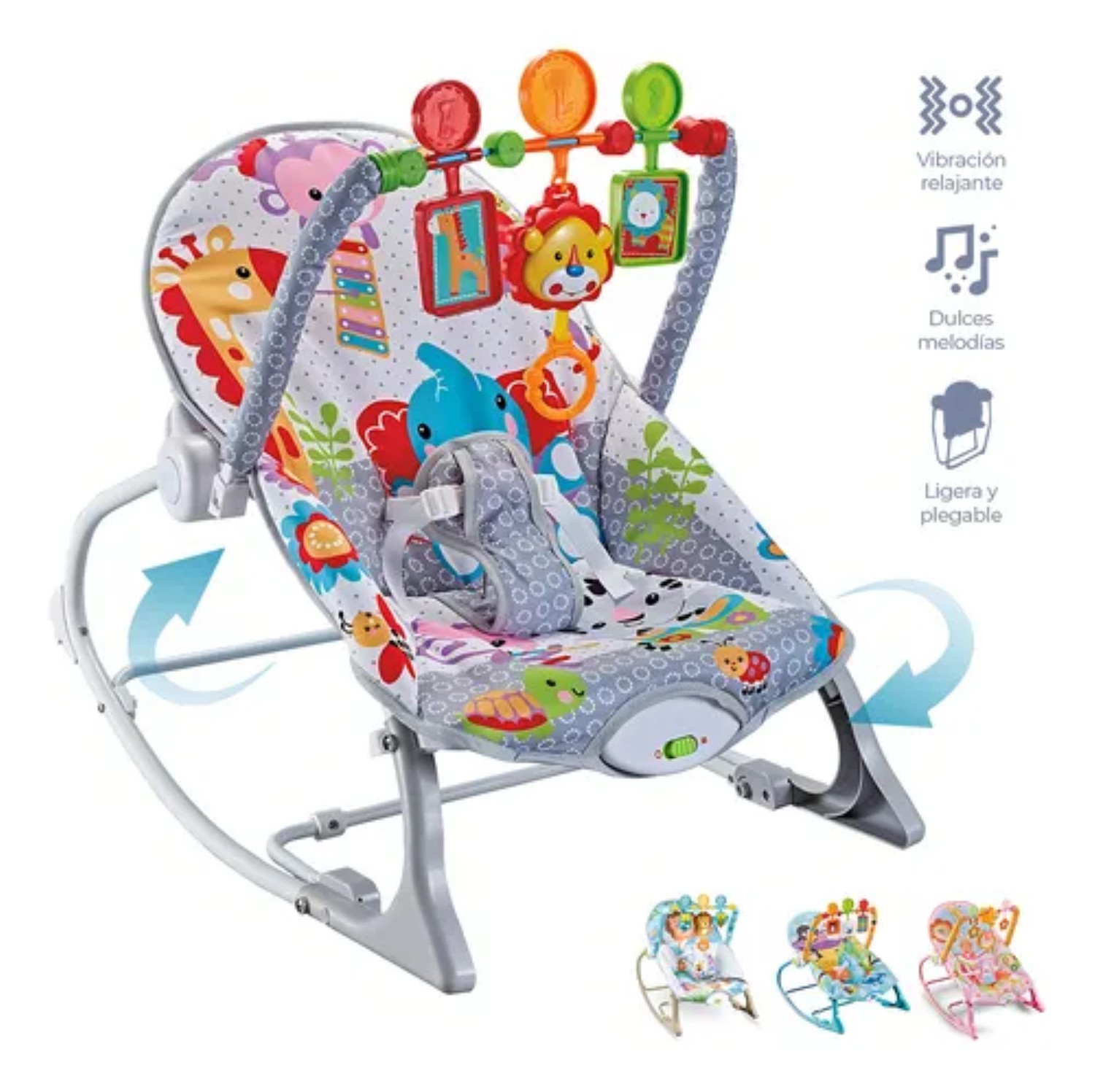 Silla vibradora mecedora de bebe musical con juegos gris