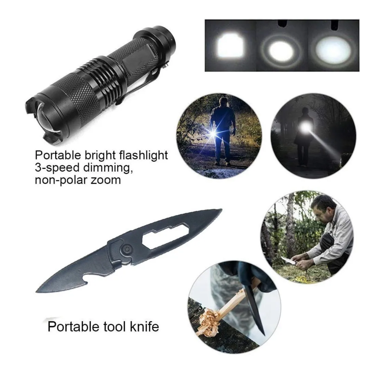 Kit Supervivencia Campal Navaja Reloj Silbato,  Negro