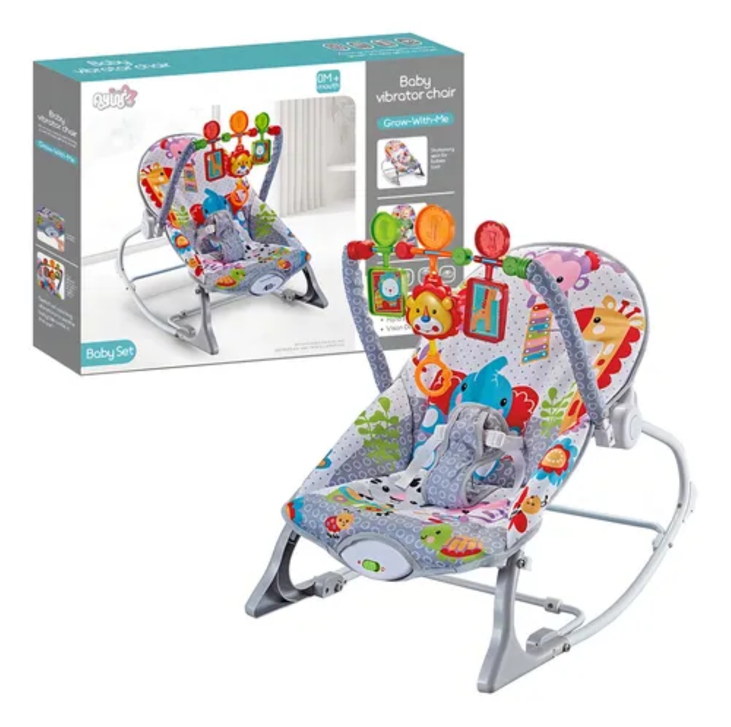 Silla vibradora mecedora de bebe musical con juegos gris