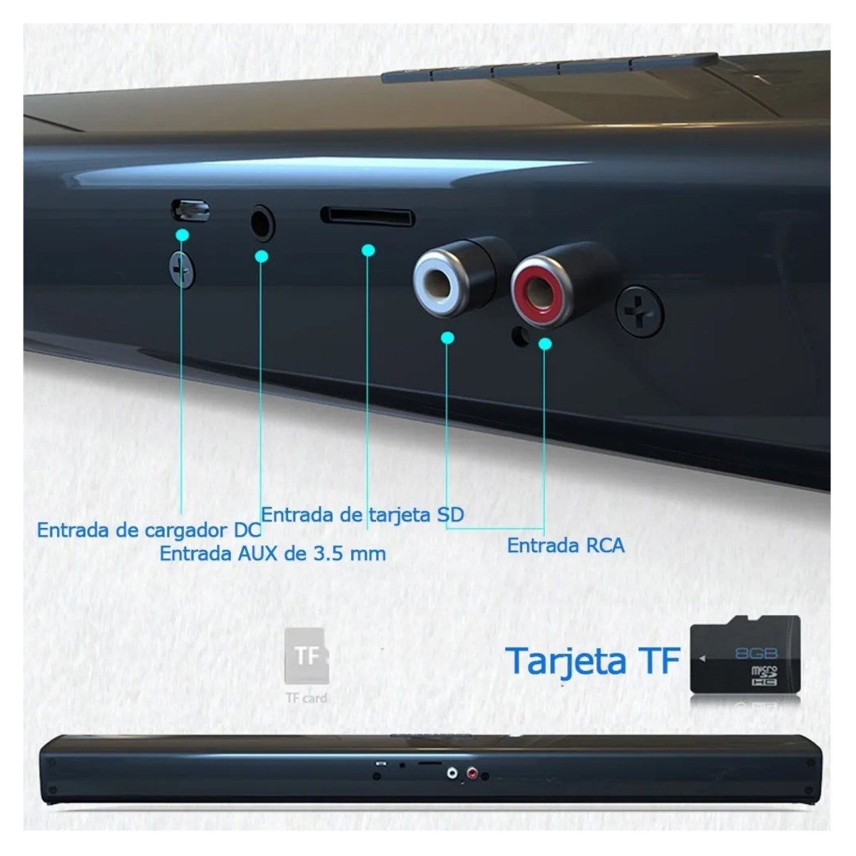 Barra De Sonido Bocina Bluetooth Recargable, Negro