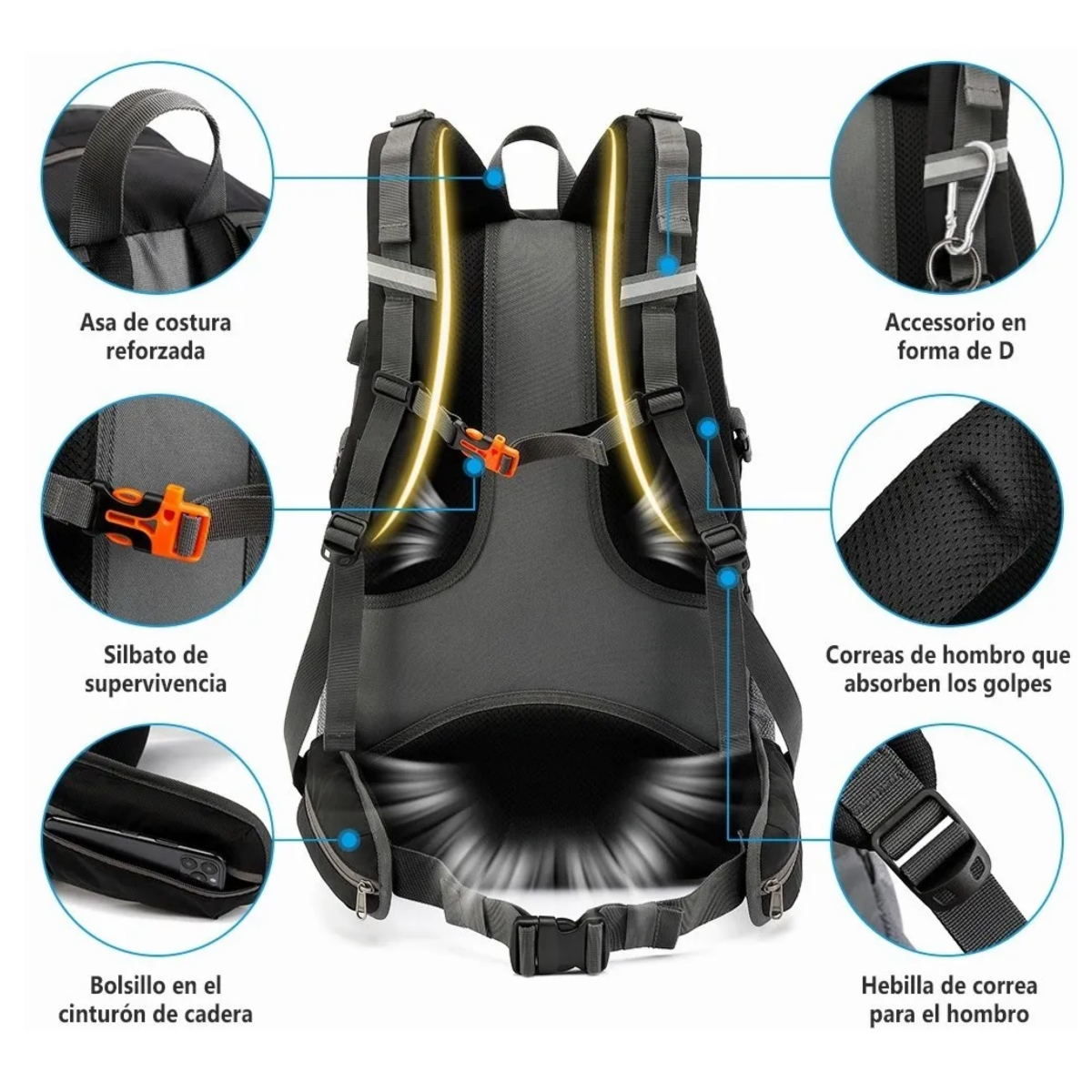 Mochila Impermeable 50l Para Senderismo Montañismo, Negro