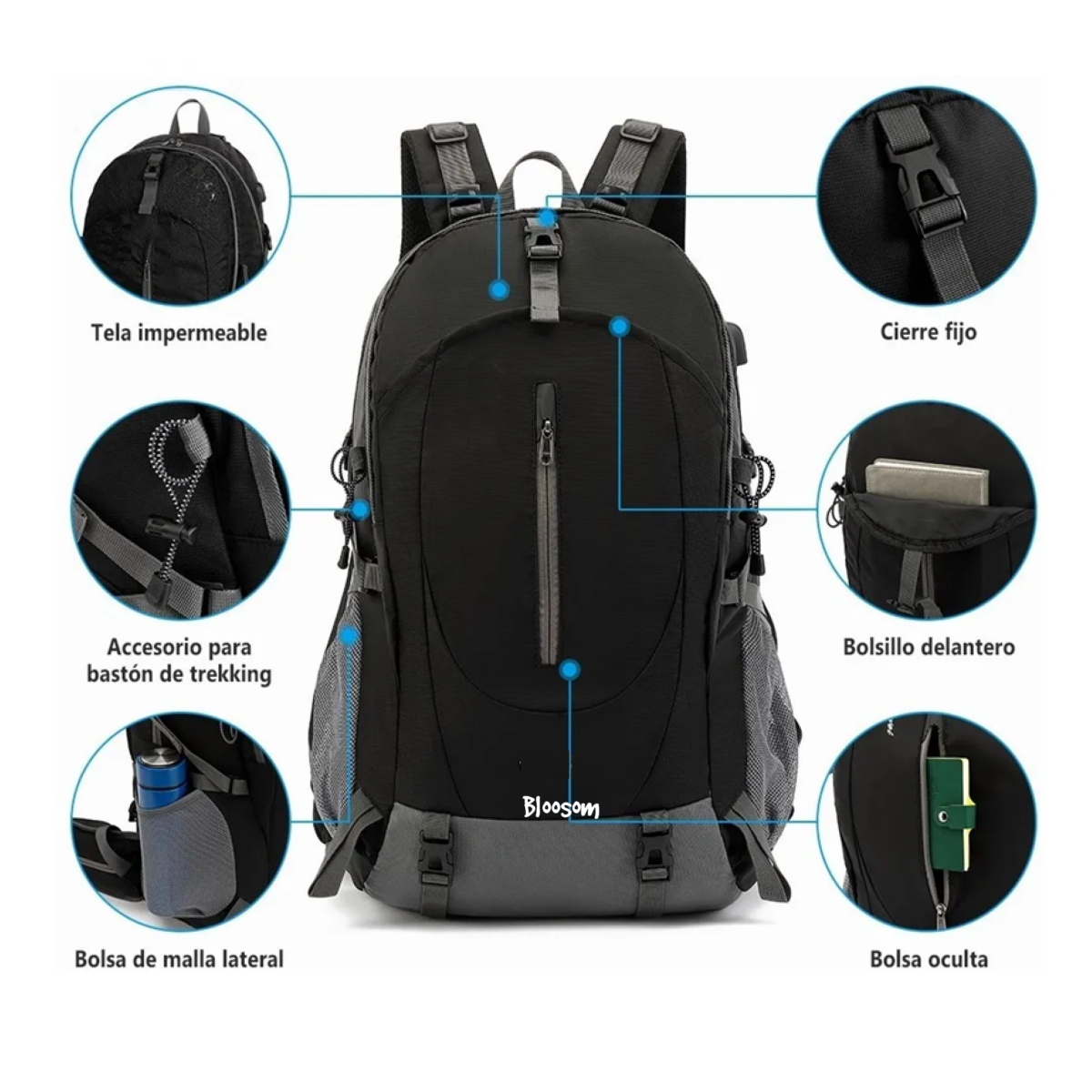 Mochila Impermeable 50l Para Senderismo Montañismo, Negro