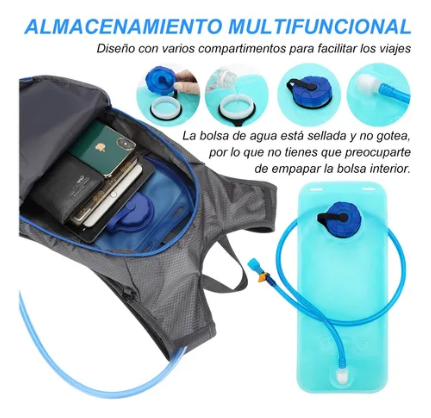 3pz Mochila Hidratante Bolsa Agua 2l Bicicleta Azul Rey