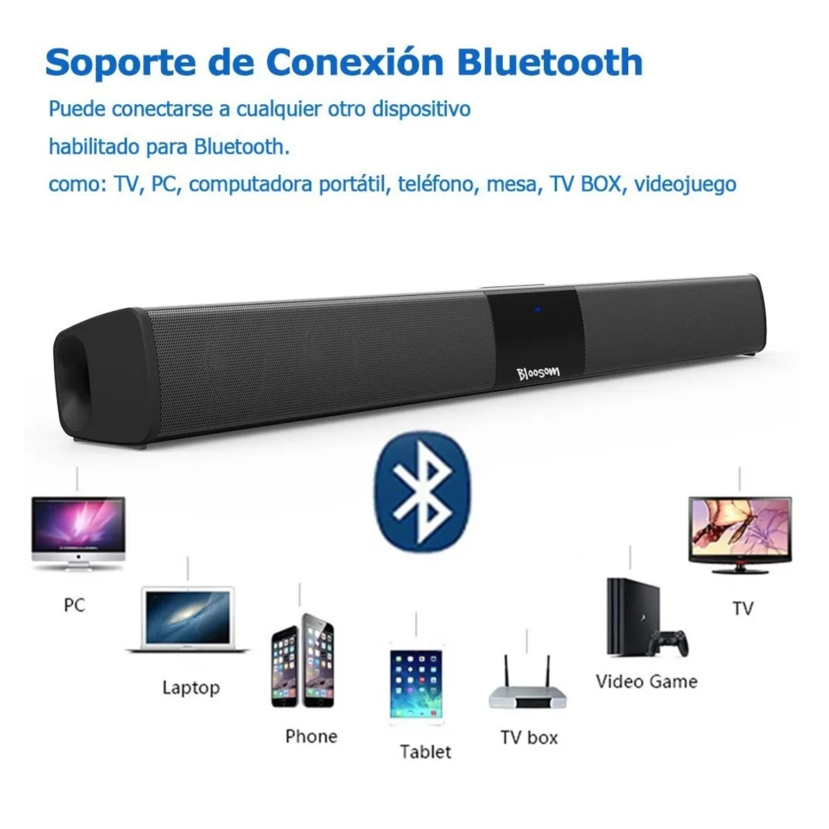 Barra De Sonido Bocina Bluetooth Recargable, Negro