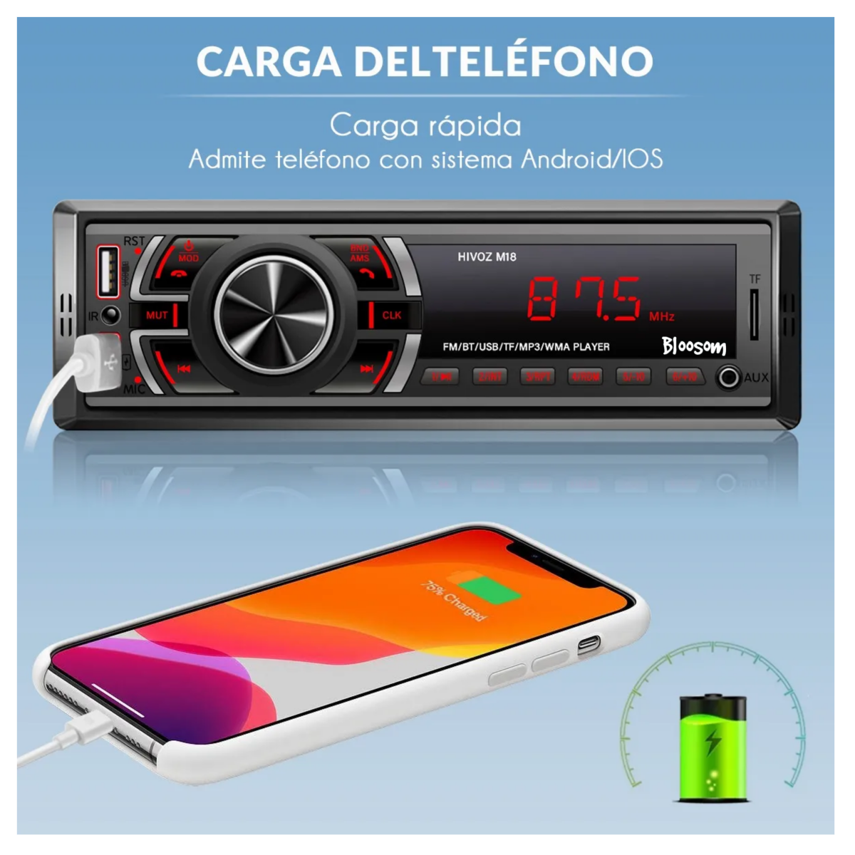 Auto Estéreo Coche Reproductor Mp3 Radio Con Bt Aux Usb Sd, Negro