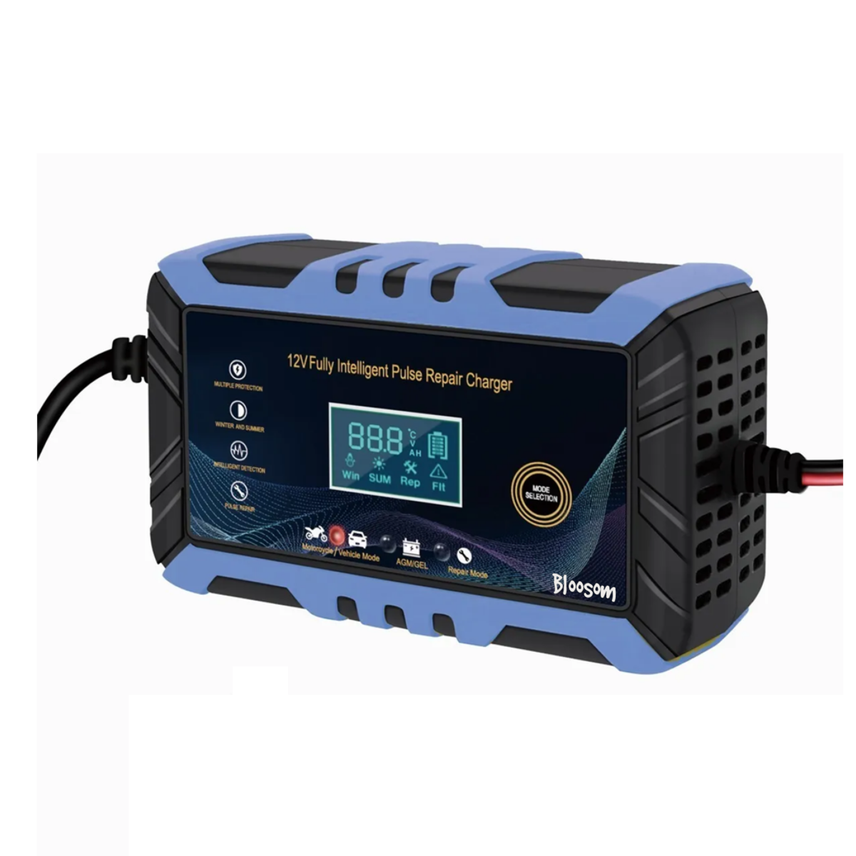 Cargador Inteligente De 12v 6a Para Batería De Auto Moto, Negro c/Azul