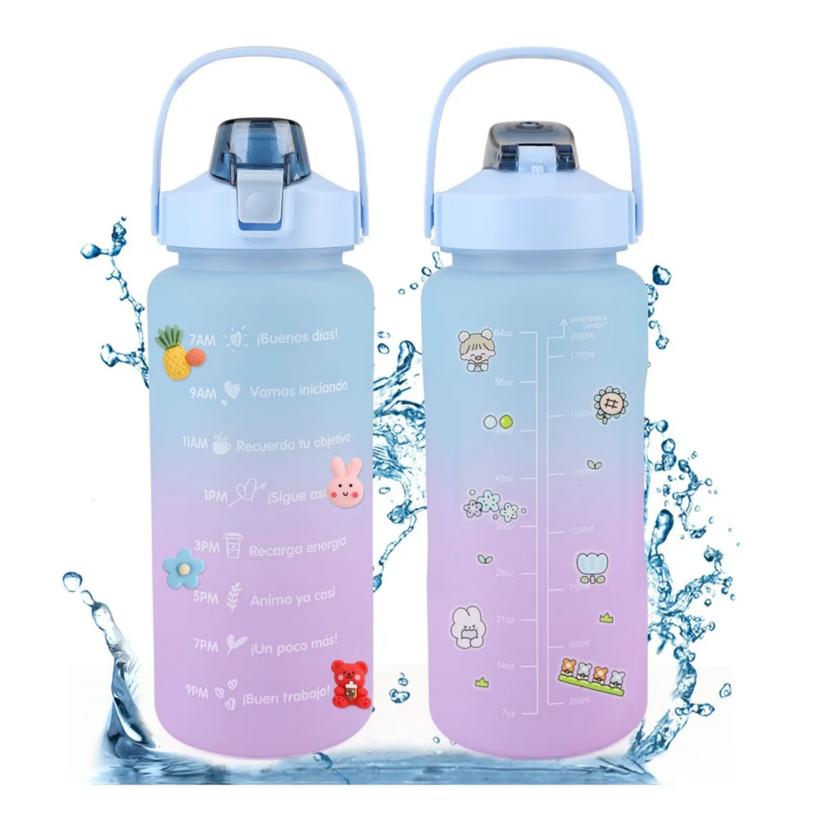 Botella De Agua Deportiva Anti Fugas Capacidad 2 L Azul c/Violeta
