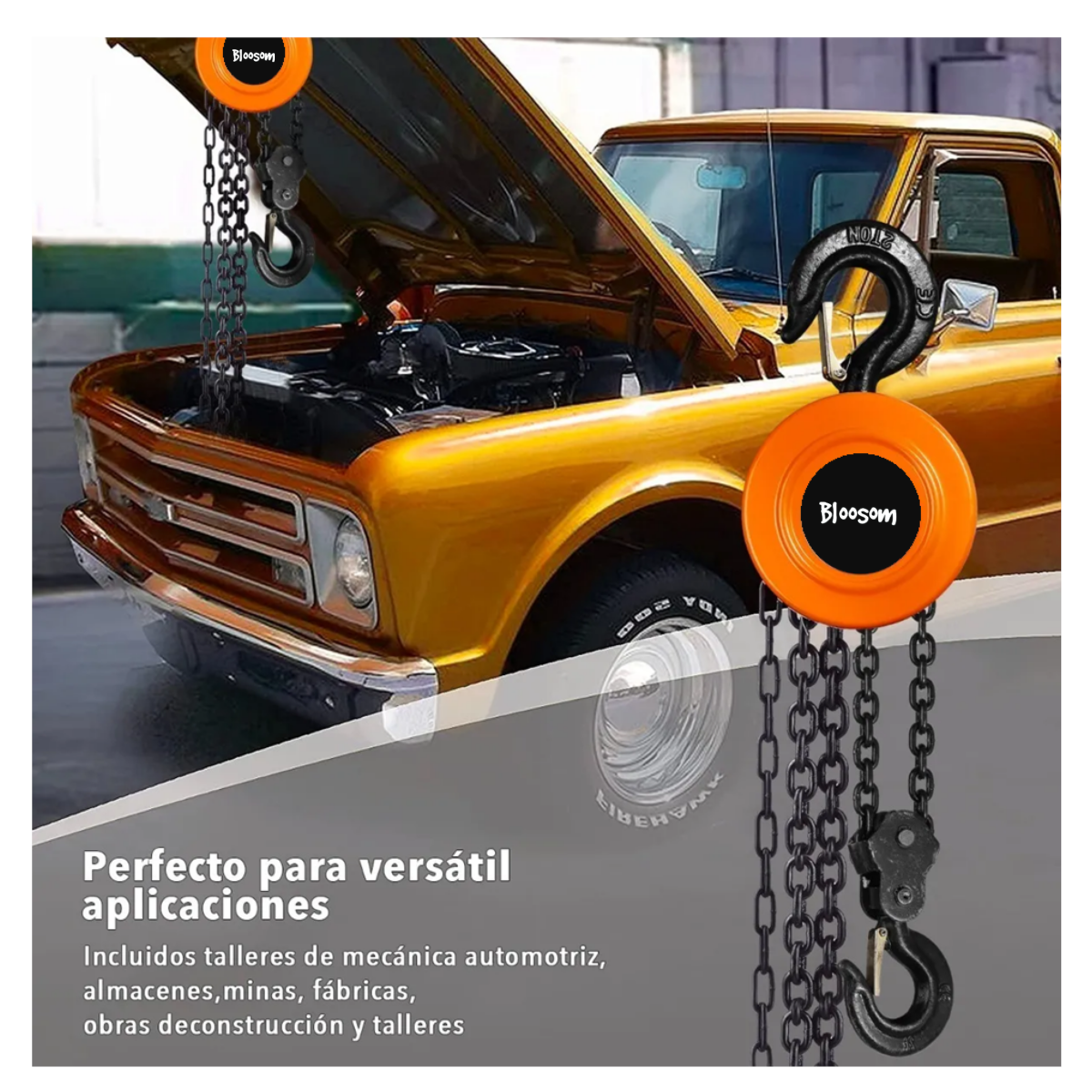 Polipasto Con Cadena De 3m, Capacidad De 2 Toneladas, Naranja