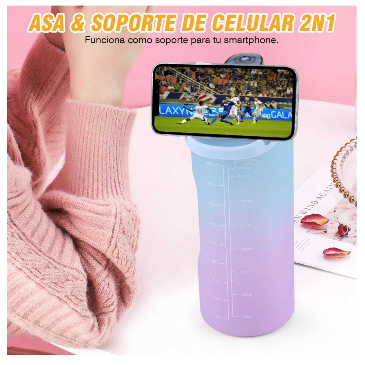 Botella De Agua Deportiva Anti Fugas Capacidad 2 L Azul c/Violeta