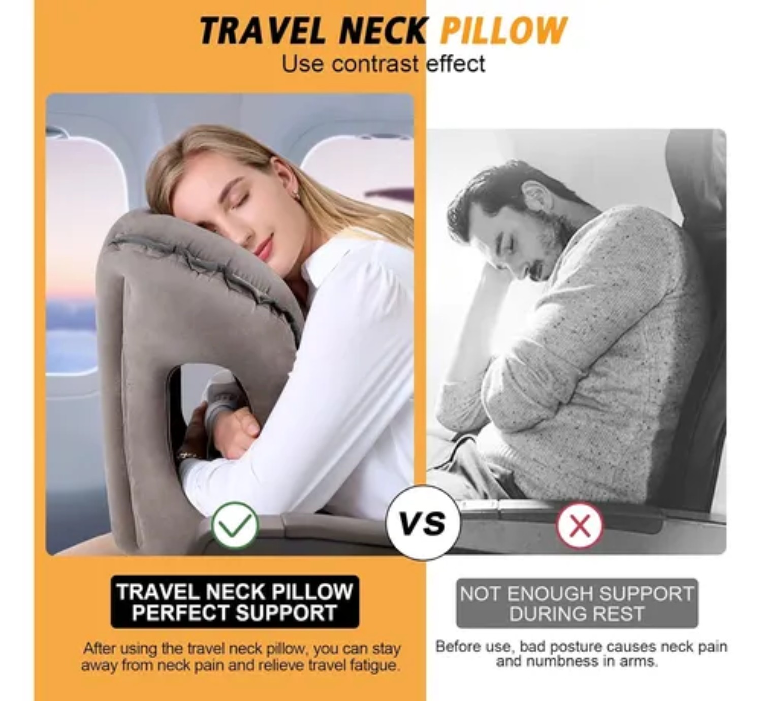 Almohada De Viaje Cojín De Cuello Gris