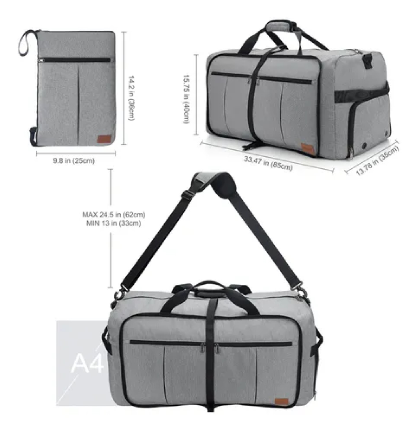 Maleta Bolsa Para Viajes Deportes Gym Fitness Bag Plegable Gris