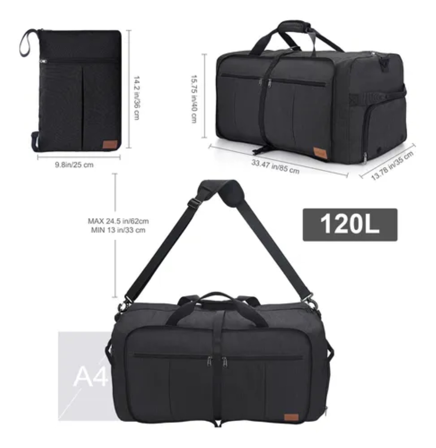 Maleta Bolsa Para Viajes Deportes Gym Fitness Bag Plegable negra