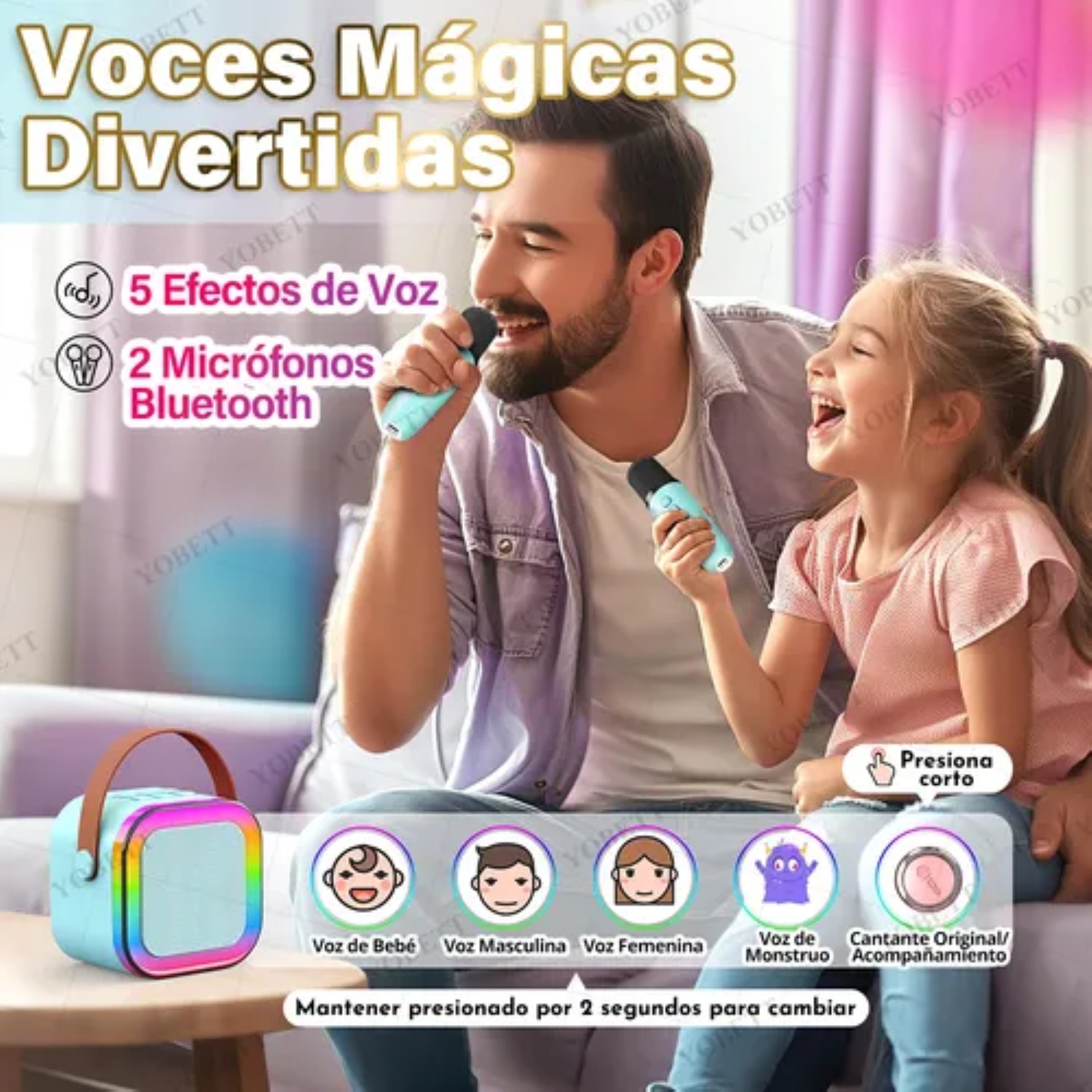 Karaoke Para Niños Con 2 Micrófonos Inalámbricos Con Bocina 3pz Azul