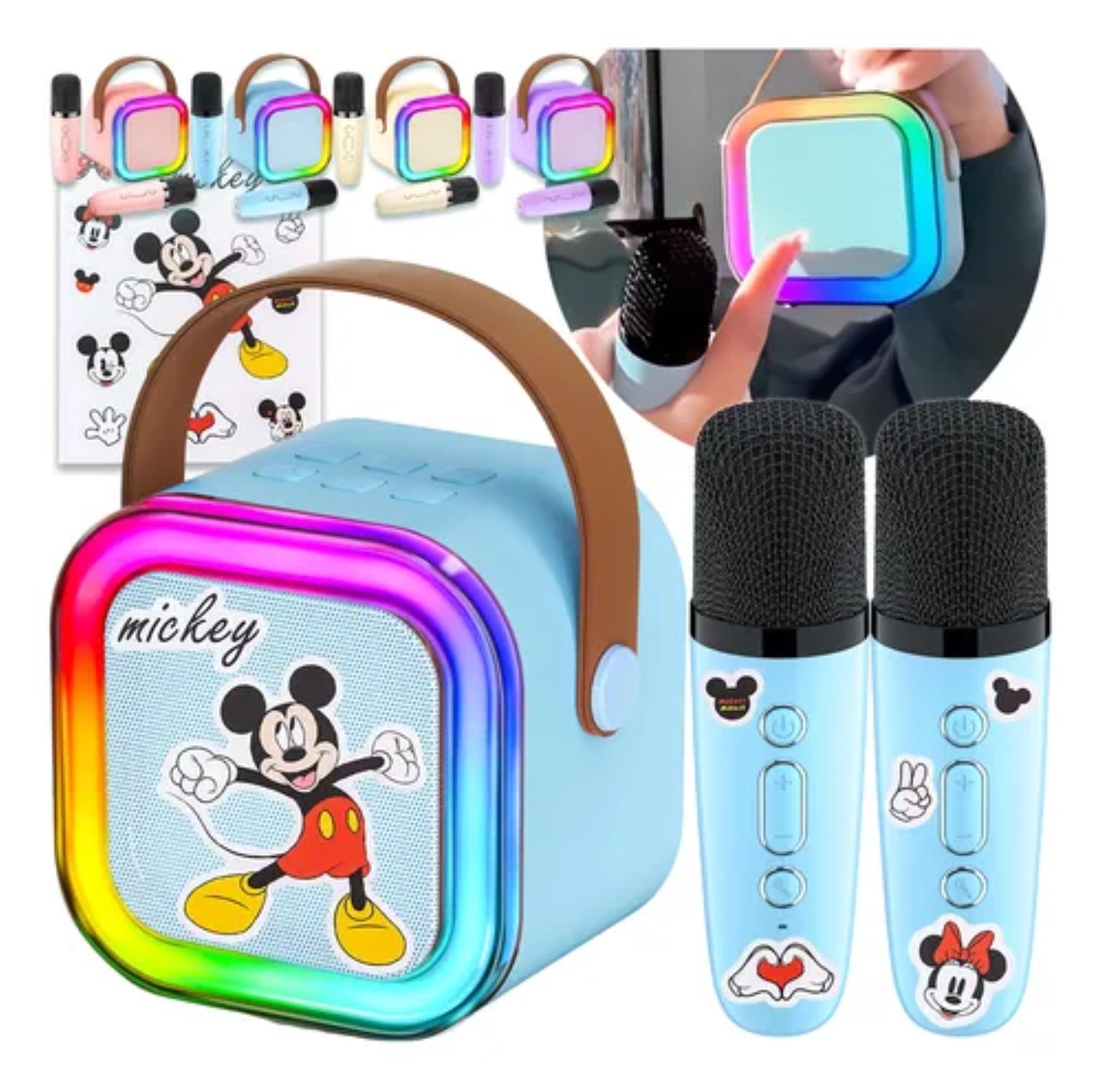 Karaoke Para Niños Con 2 Micrófonos Inalámbricos Con Bocina 3pz Azul