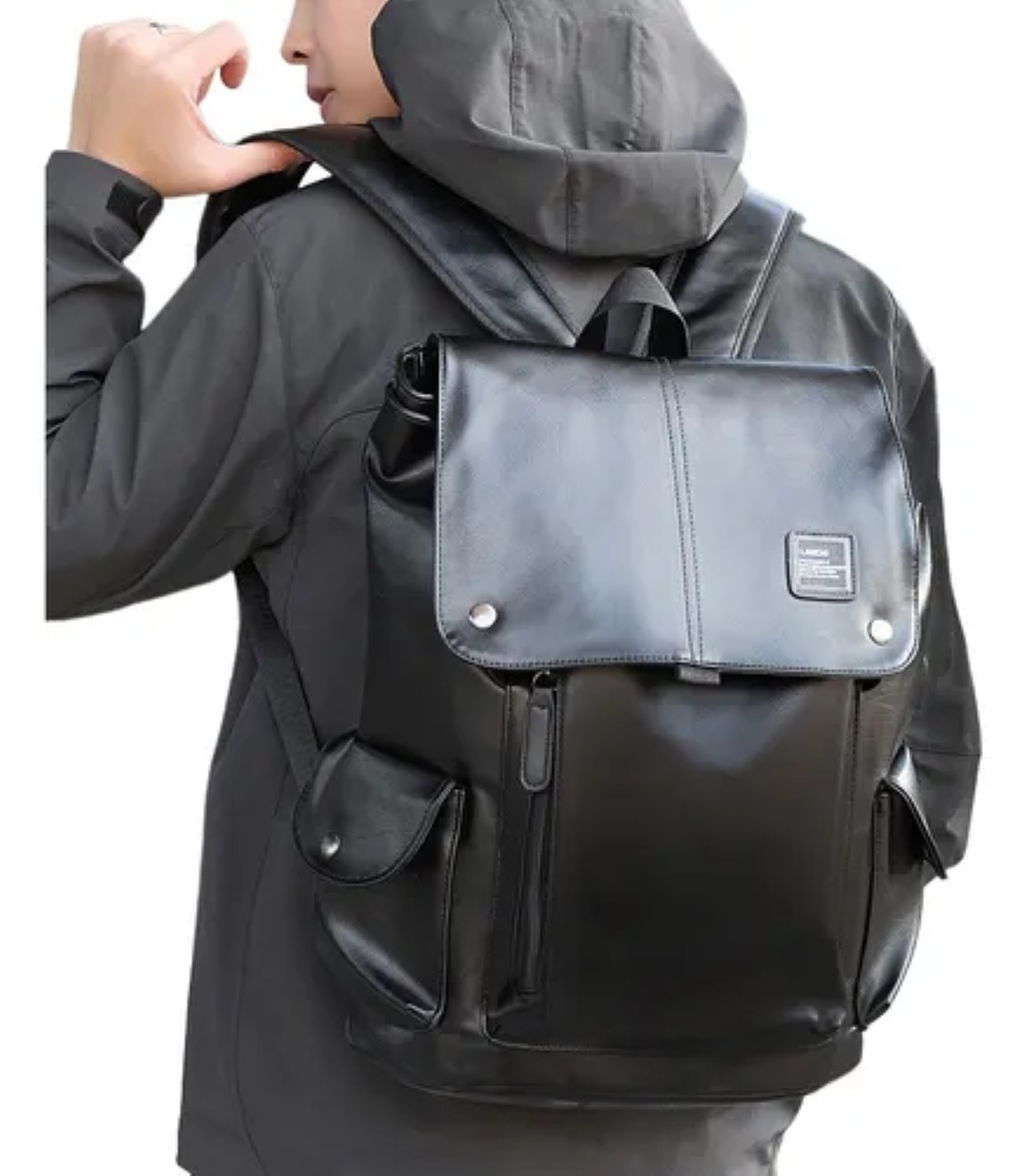 Laptop Mochila De Cuero Piel Viaje Hombre Grande Impermeable Con Usb negra
