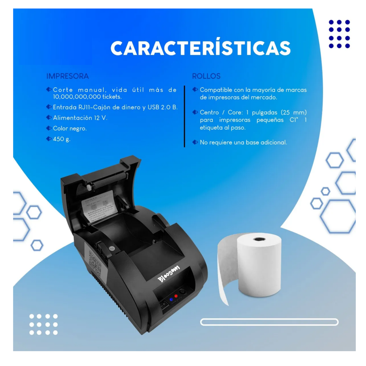 Impresora Térmica Tickets Usb 58mm Punto De Venta + 5 Rollos, negro