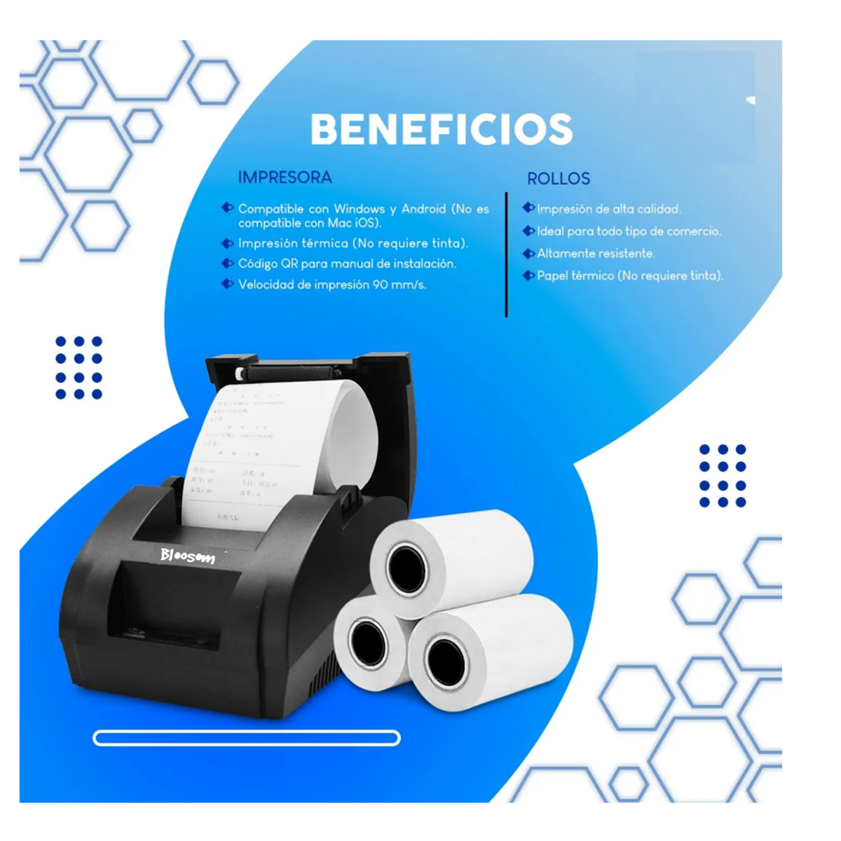 Impresora Térmica Tickets Usb 58mm Punto De Venta + 5 Rollos, negro
