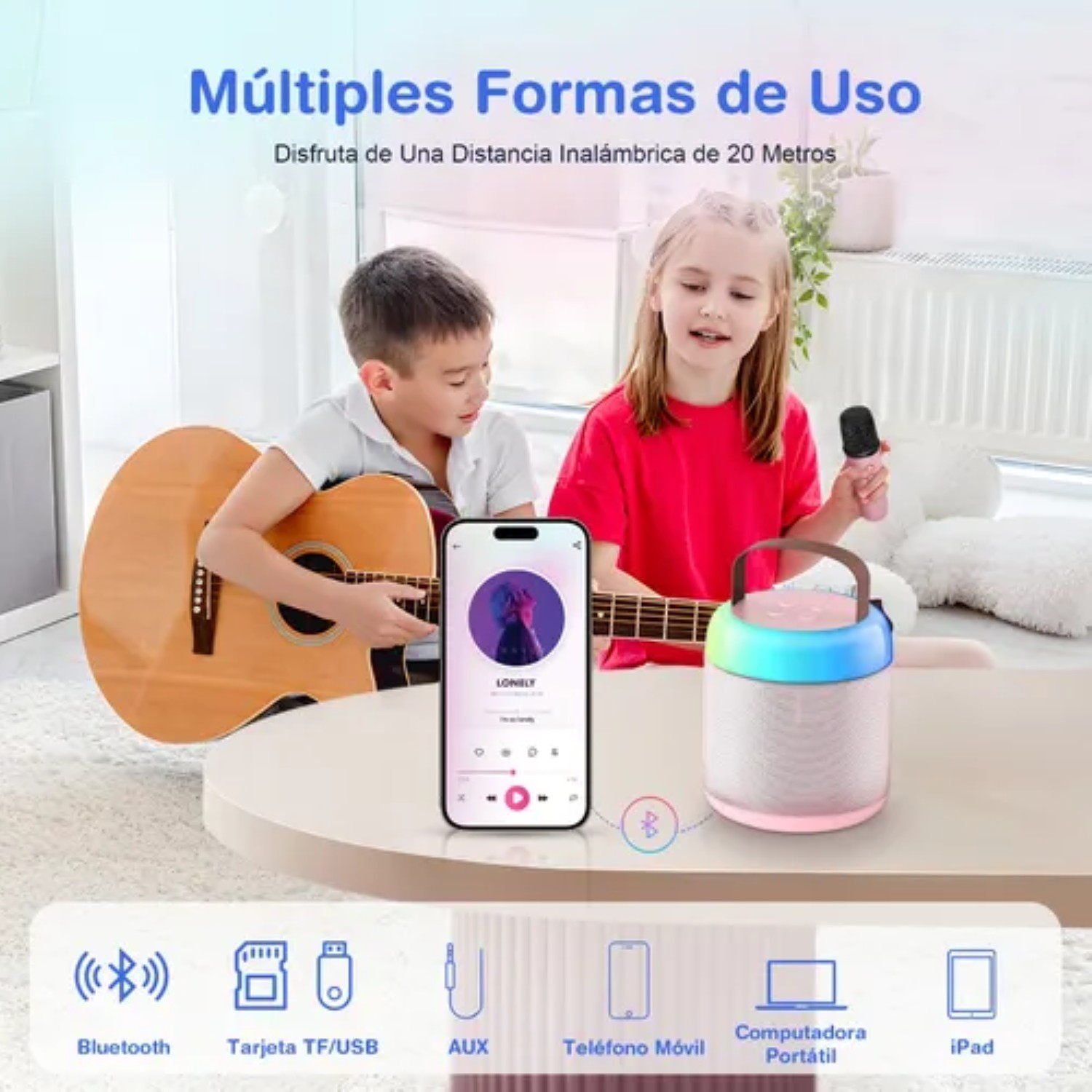 Mini Máquina De Karaoke Bluetooth 3pz Redondo Rosa