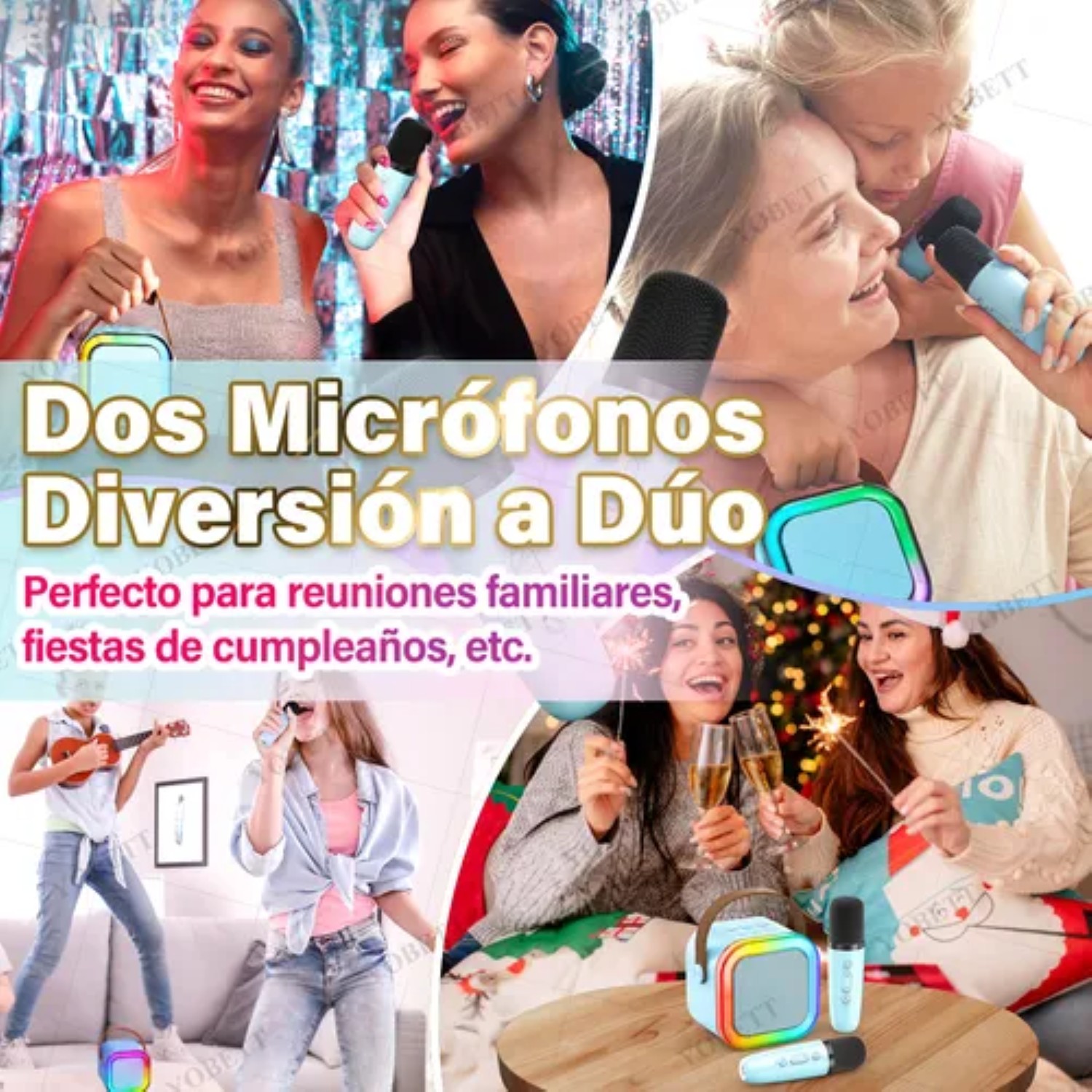 Karaoke Para Niños Con 2 Micrófonos Inalámbricos Con Bocina 3pz Azul