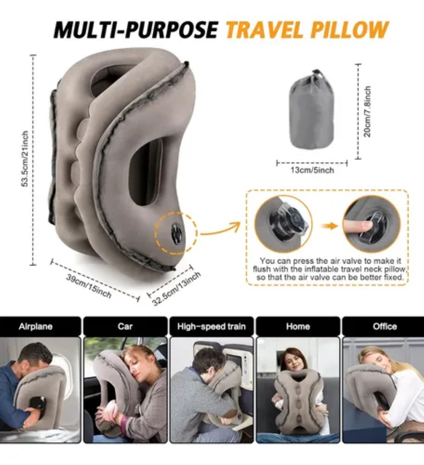 Almohada De Viaje Cojín De Cuello Gris