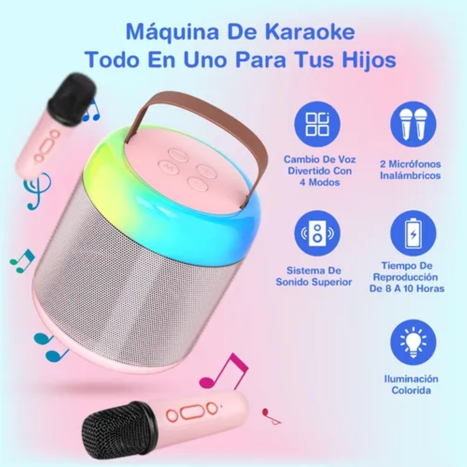 Mini Máquina De Karaoke Bluetooth 3pz Redondo Rosa