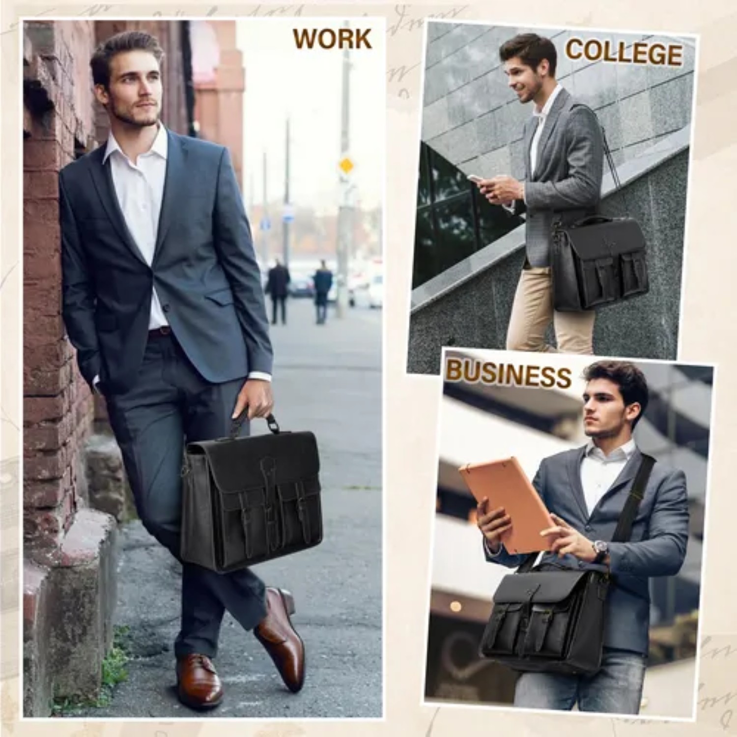 Portafolio Para Laptop 15,6 Pulgada Maletin Hombre De Cuero Negro