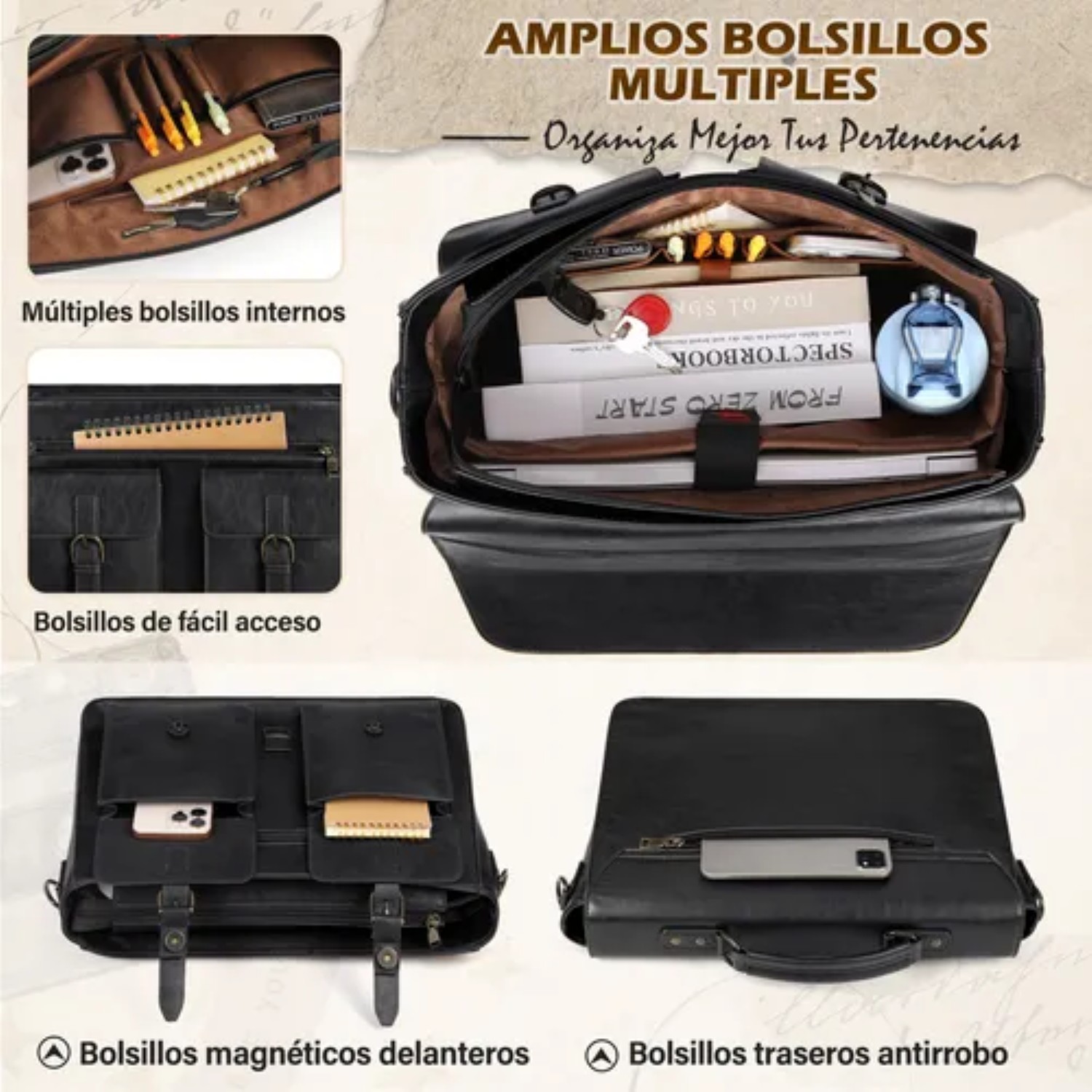 Portafolio Para Laptop 15,6 Pulgada Maletin Hombre De Cuero Negro