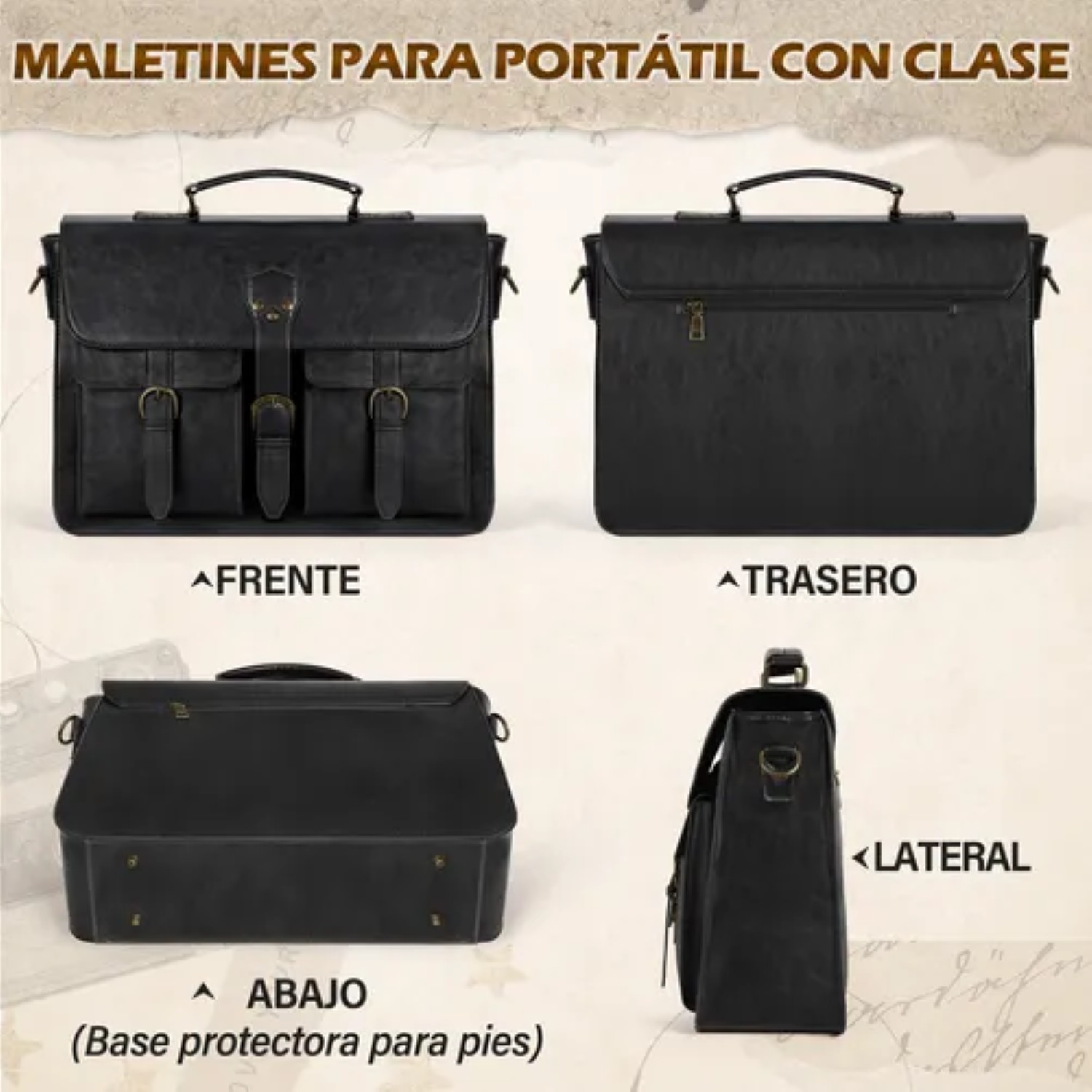 Portafolio Para Laptop 15,6 Pulgada Maletin Hombre De Cuero Negro