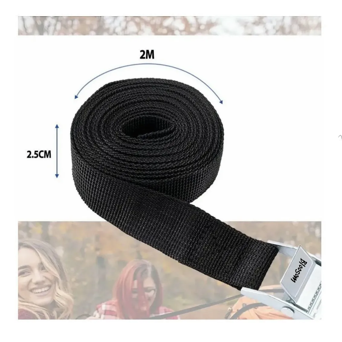 Set Cincho Correa Amarre Trinquete Hebilla Cinta Auto Moto 2m, Negro