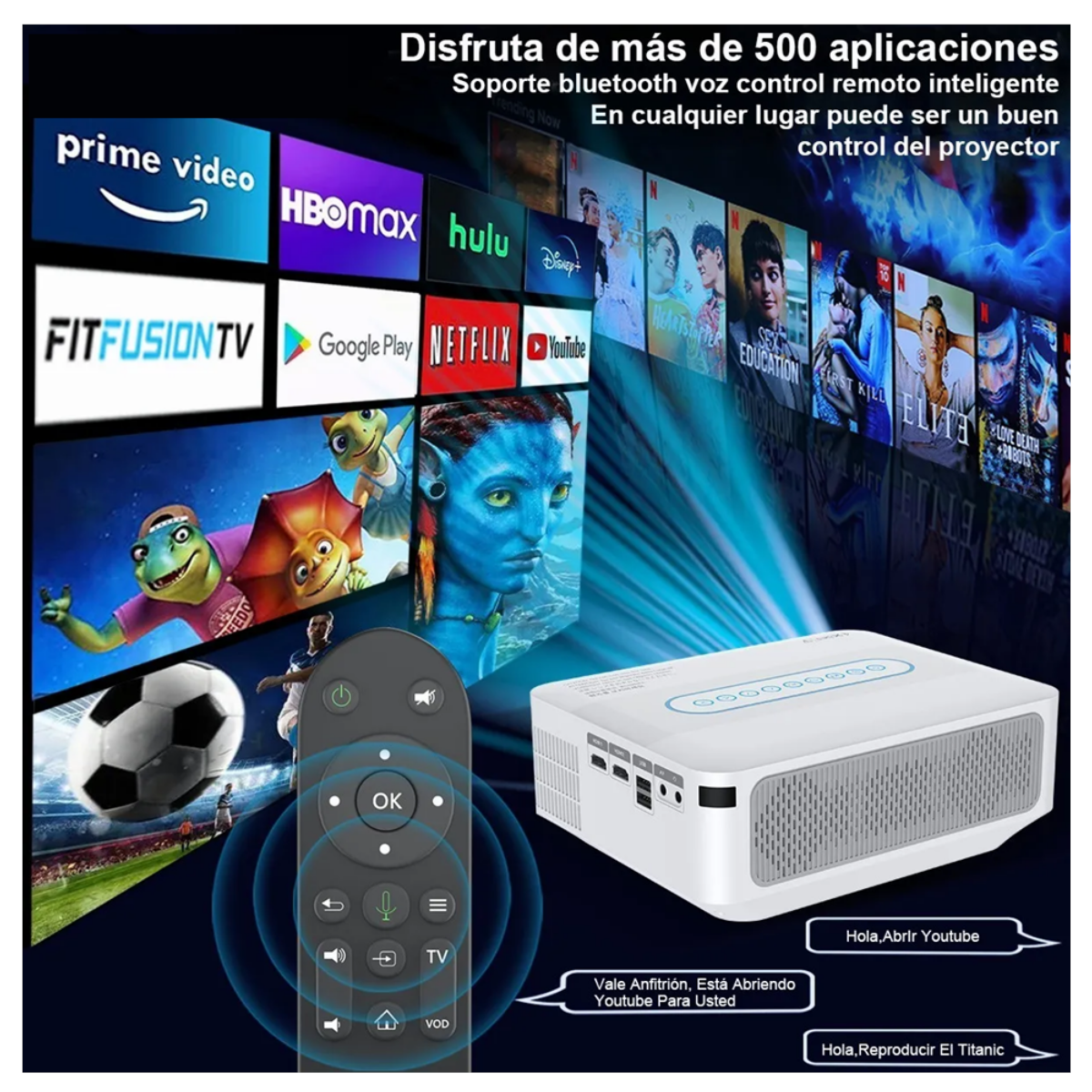 Proyector Led Android Wifi 8k Full Hd 1080p 8000lumens Blanco