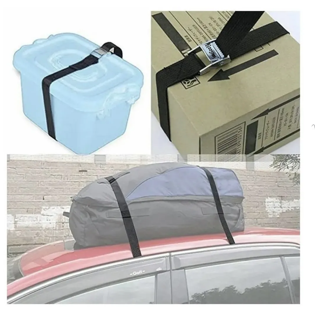 Set Cincho Correa Amarre Trinquete Hebilla Cinta Auto Moto 2m, Negro