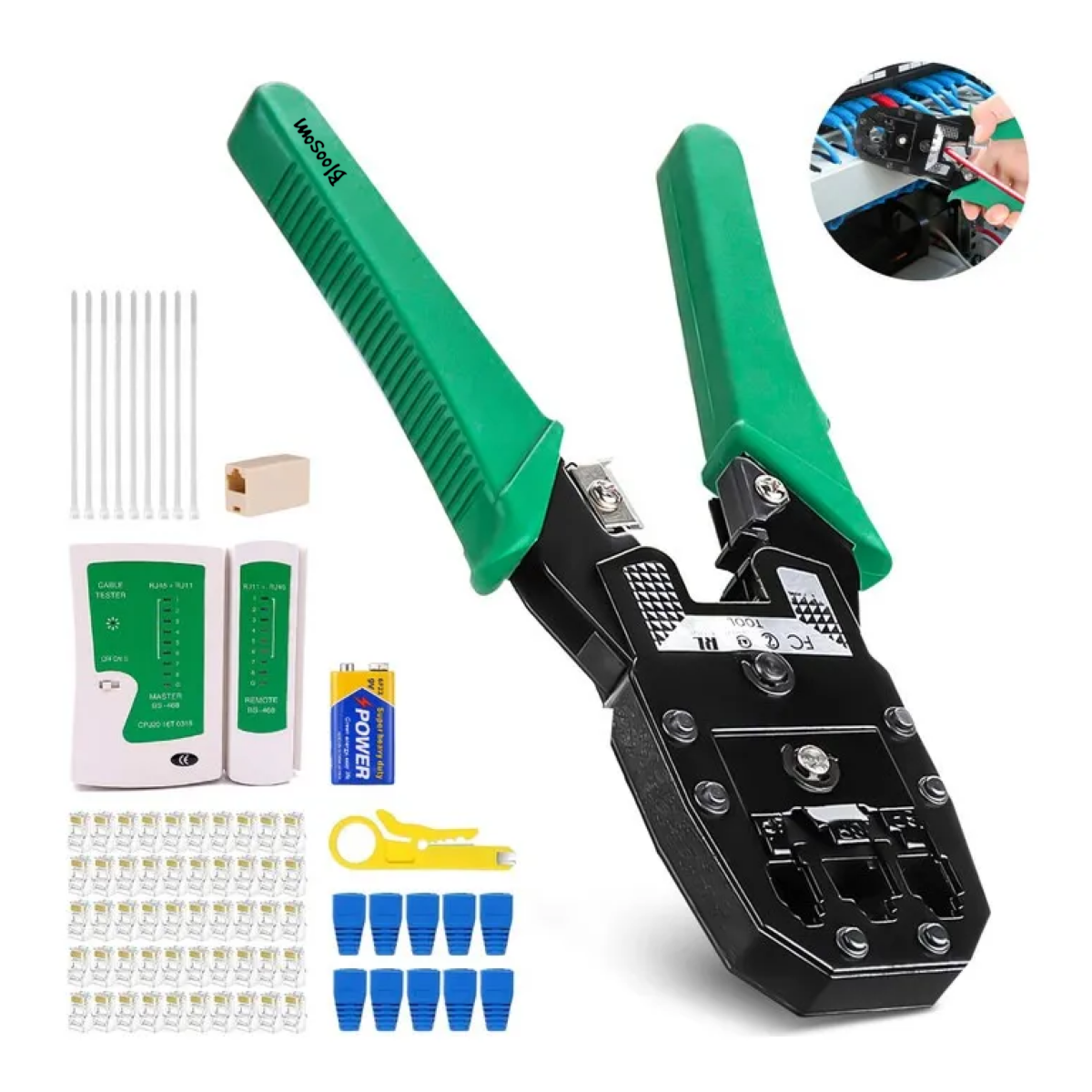 Kit Pinzas Ponchadoras Rj45 Sacabocados, Verde